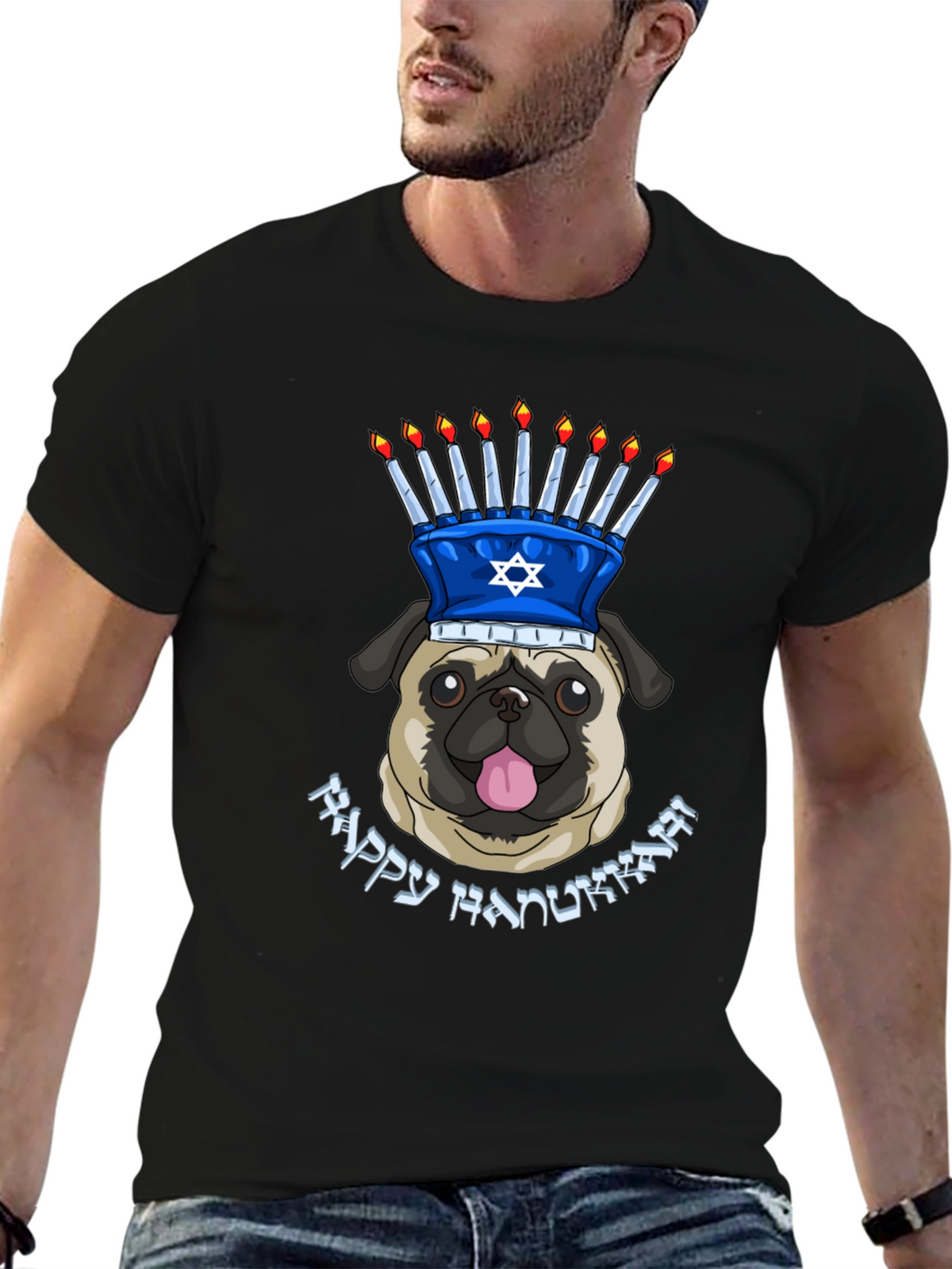 Happy Hanukkah Pug Menorah T-Shirt