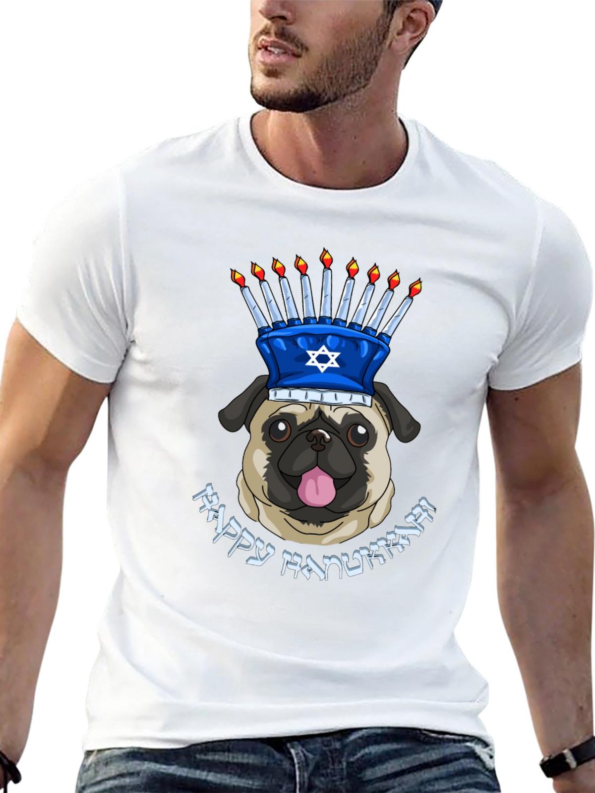 Happy Hanukkah Pug Menorah T-Shirt