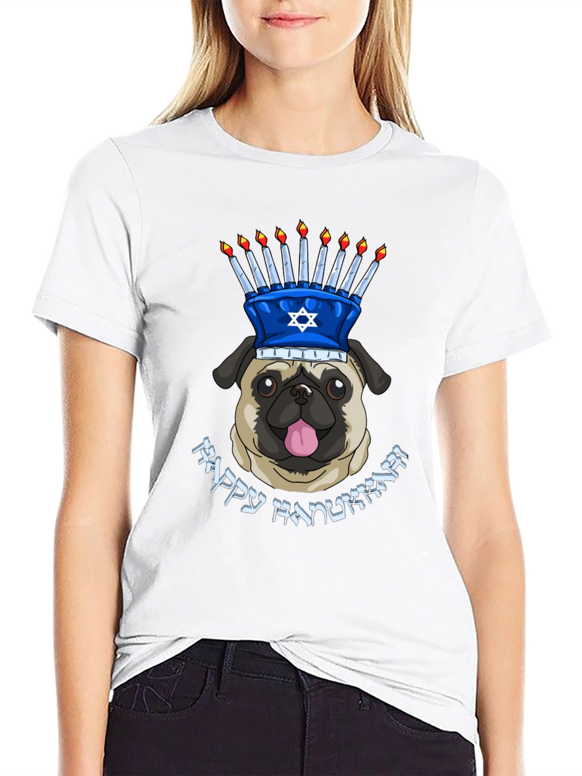 Happy Hanukkah Pug Menorah T-Shirt