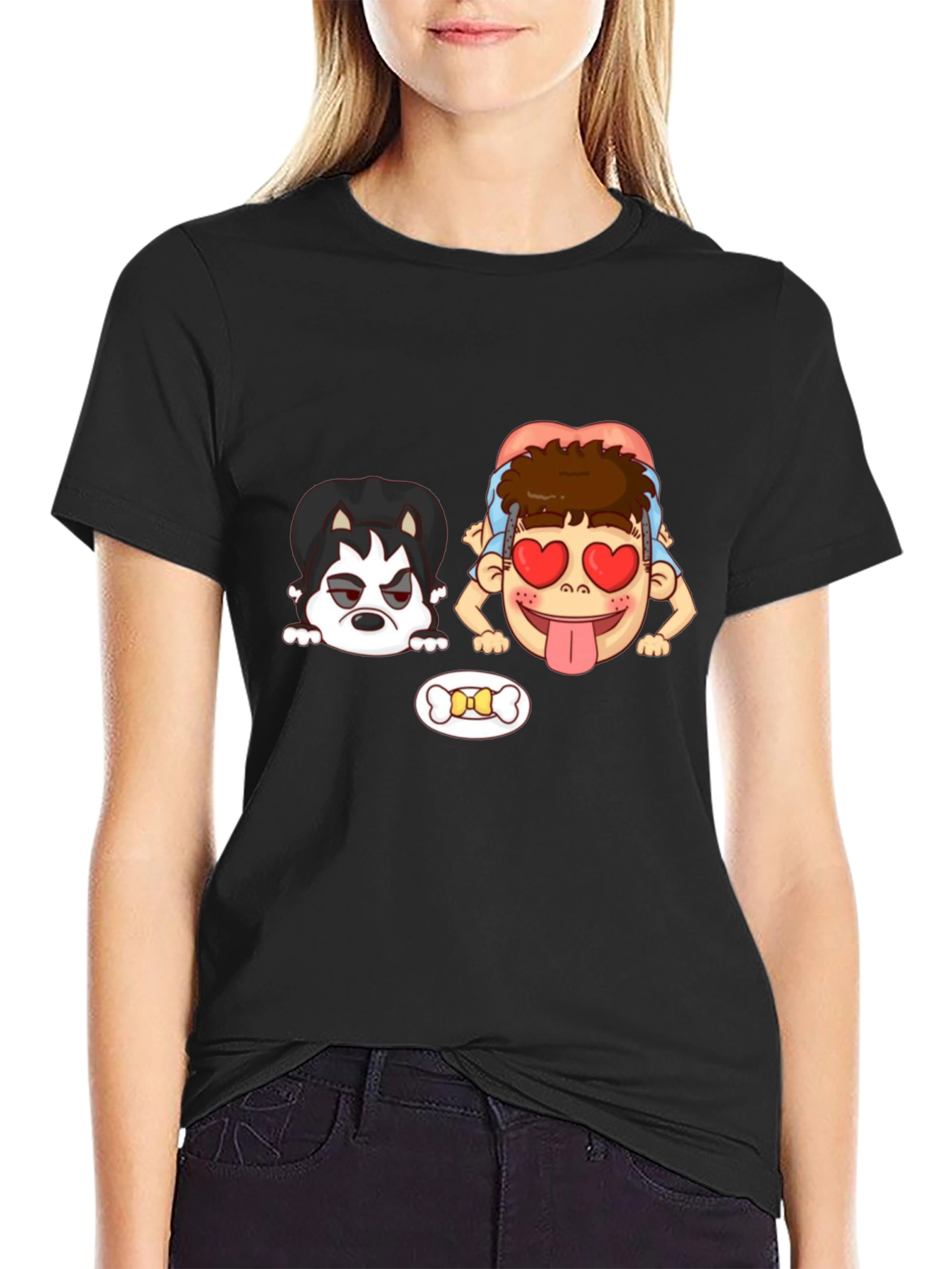 Cartoon Graphic T-Shirt: Dog & Lovesick Boy