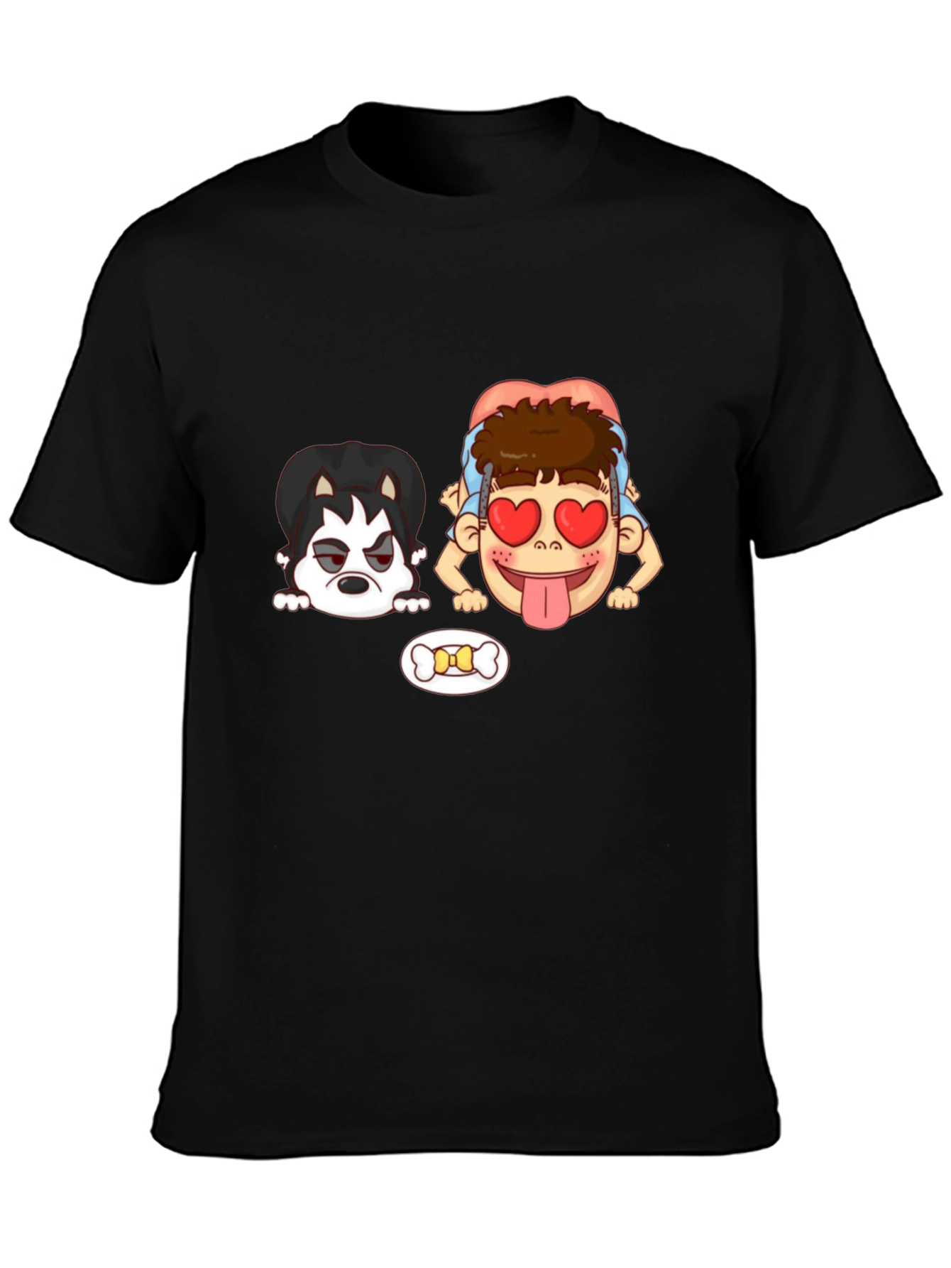 Cartoon Graphic T-Shirt: Dog & Lovesick Boy