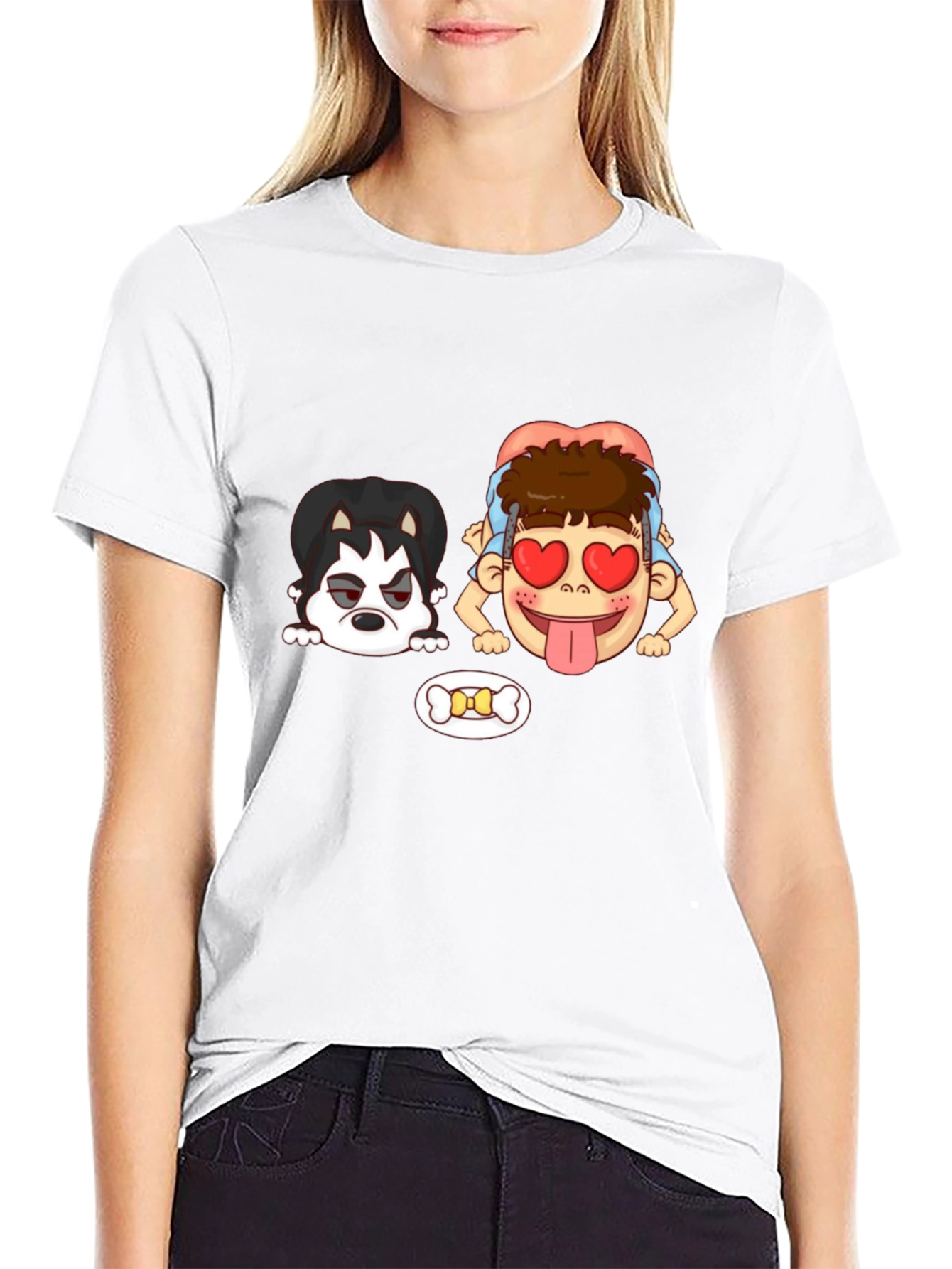 Cartoon Graphic T-Shirt: Dog & Lovesick Boy