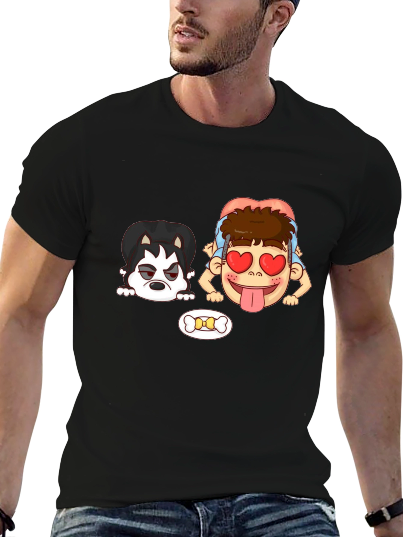 Cartoon Graphic T-Shirt: Dog & Lovesick Boy