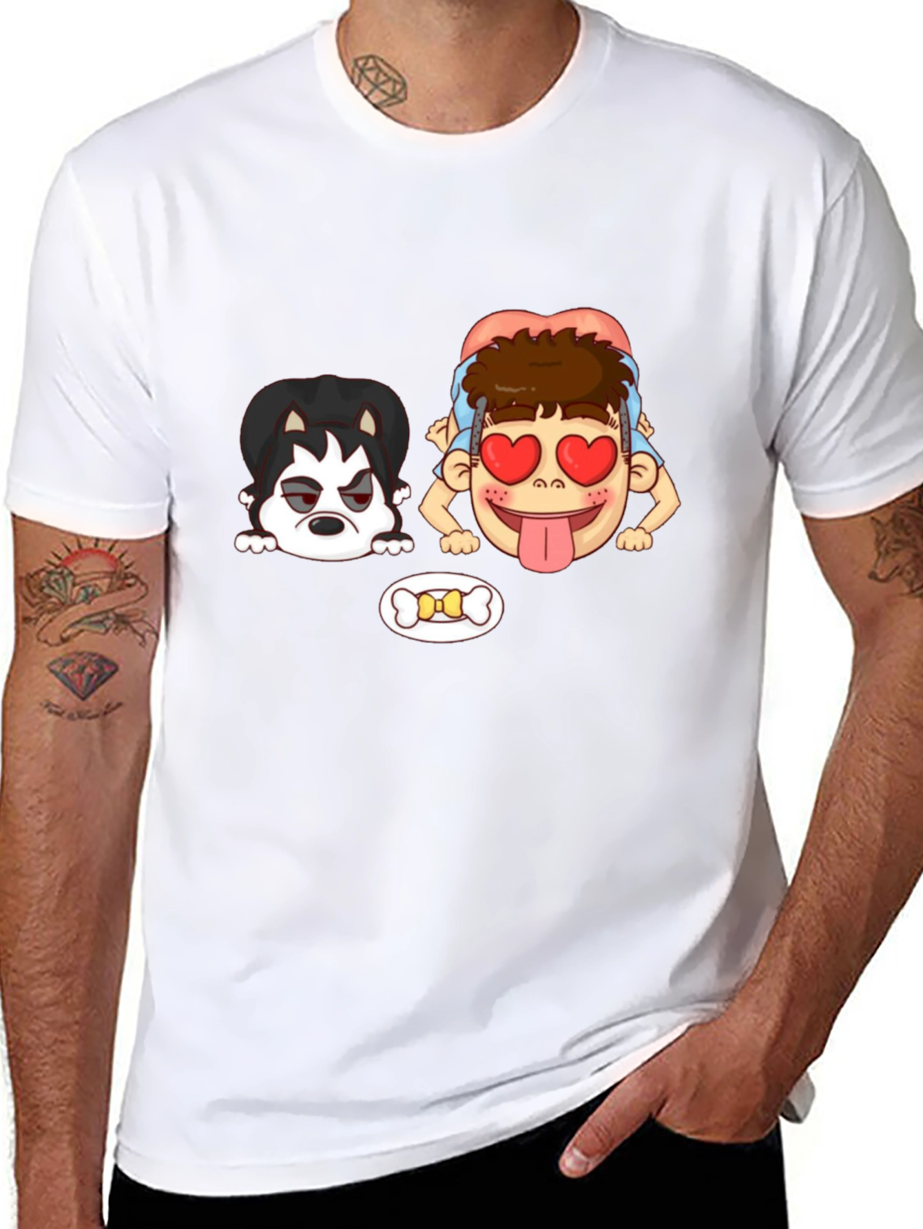 Cartoon Graphic T-Shirt: Dog & Lovesick Boy