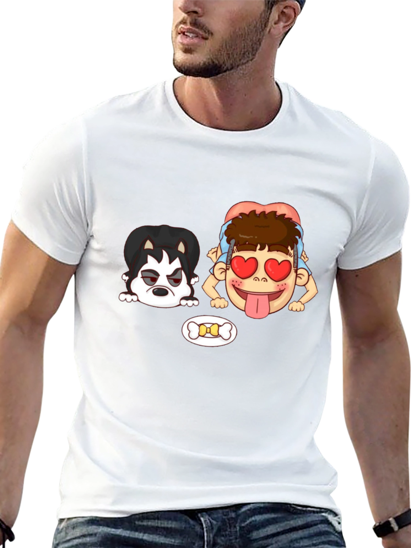 Cartoon Graphic T-Shirt: Dog & Lovesick Boy