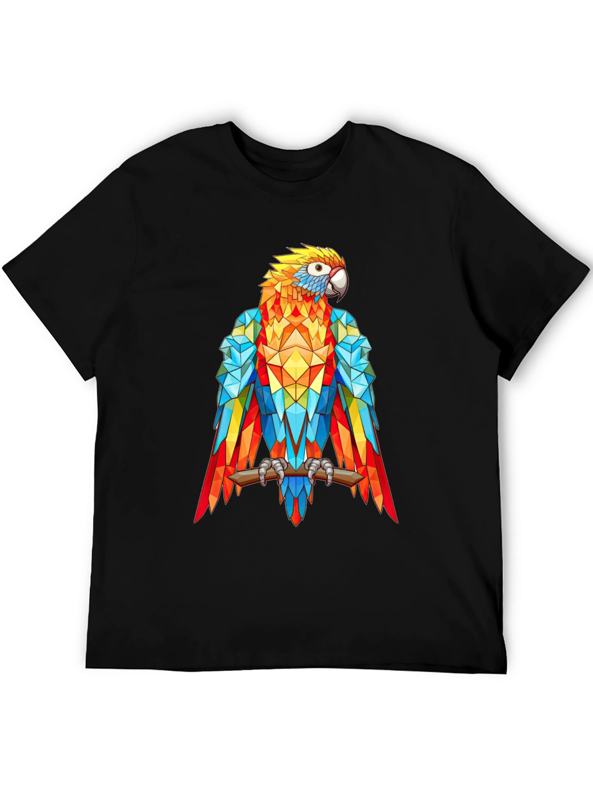 Geometric Parrot Graphic Print T-Shirt - Black