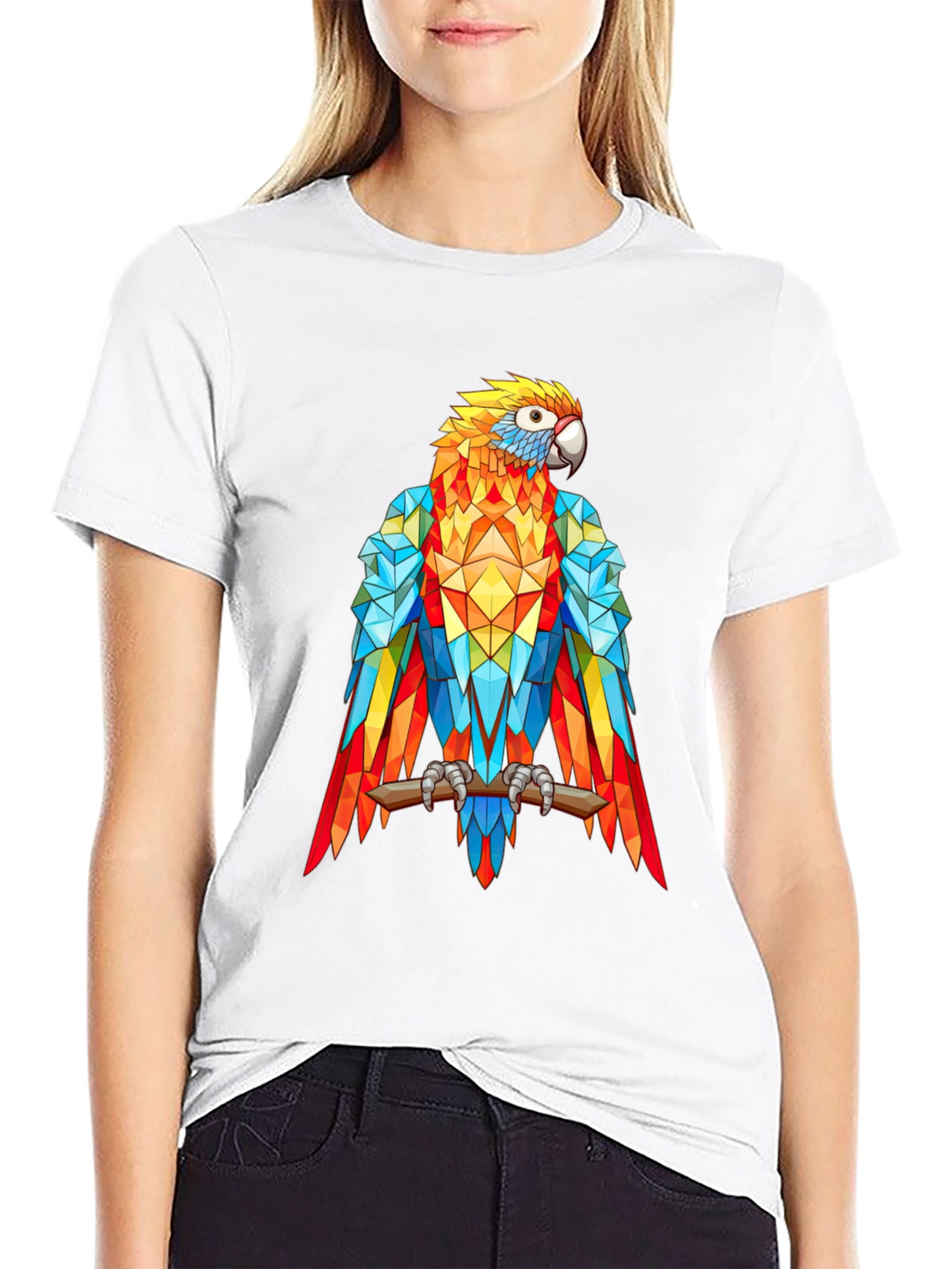 Geometric Parrot Graphic Print T-Shirt - Black