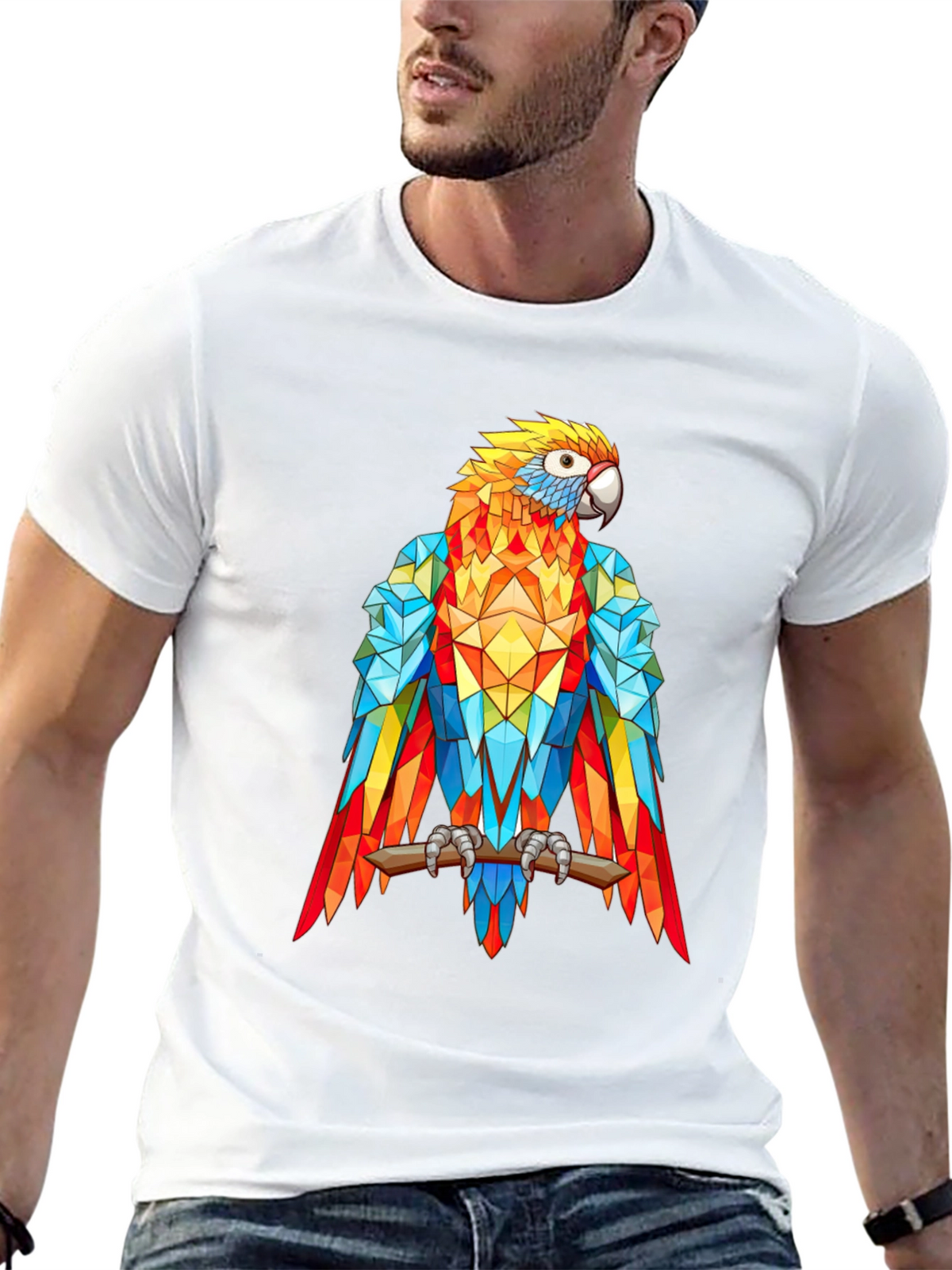 Geometric Parrot Graphic Print T-Shirt - Black