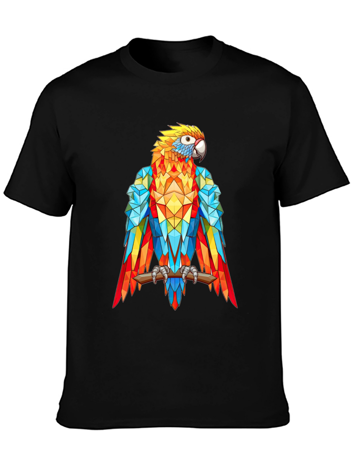 Geometric Parrot Graphic Print T-Shirt - Black