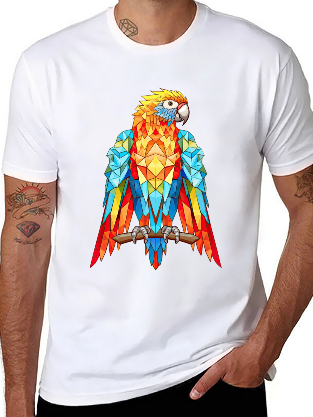 Geometric Parrot Graphic Print T-Shirt - Black