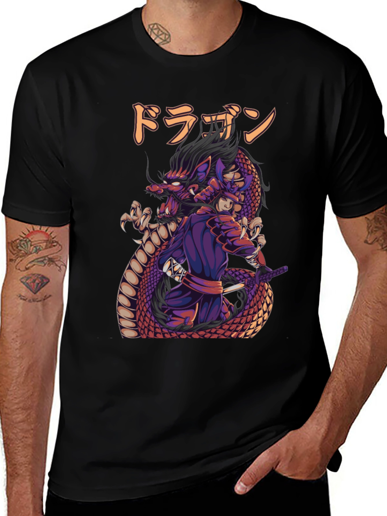 Dragon Samurai Graphic Print T-Shirt