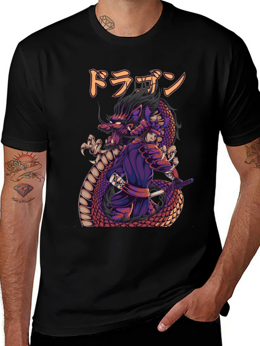 Dragon Samurai Graphic Print T-Shirt