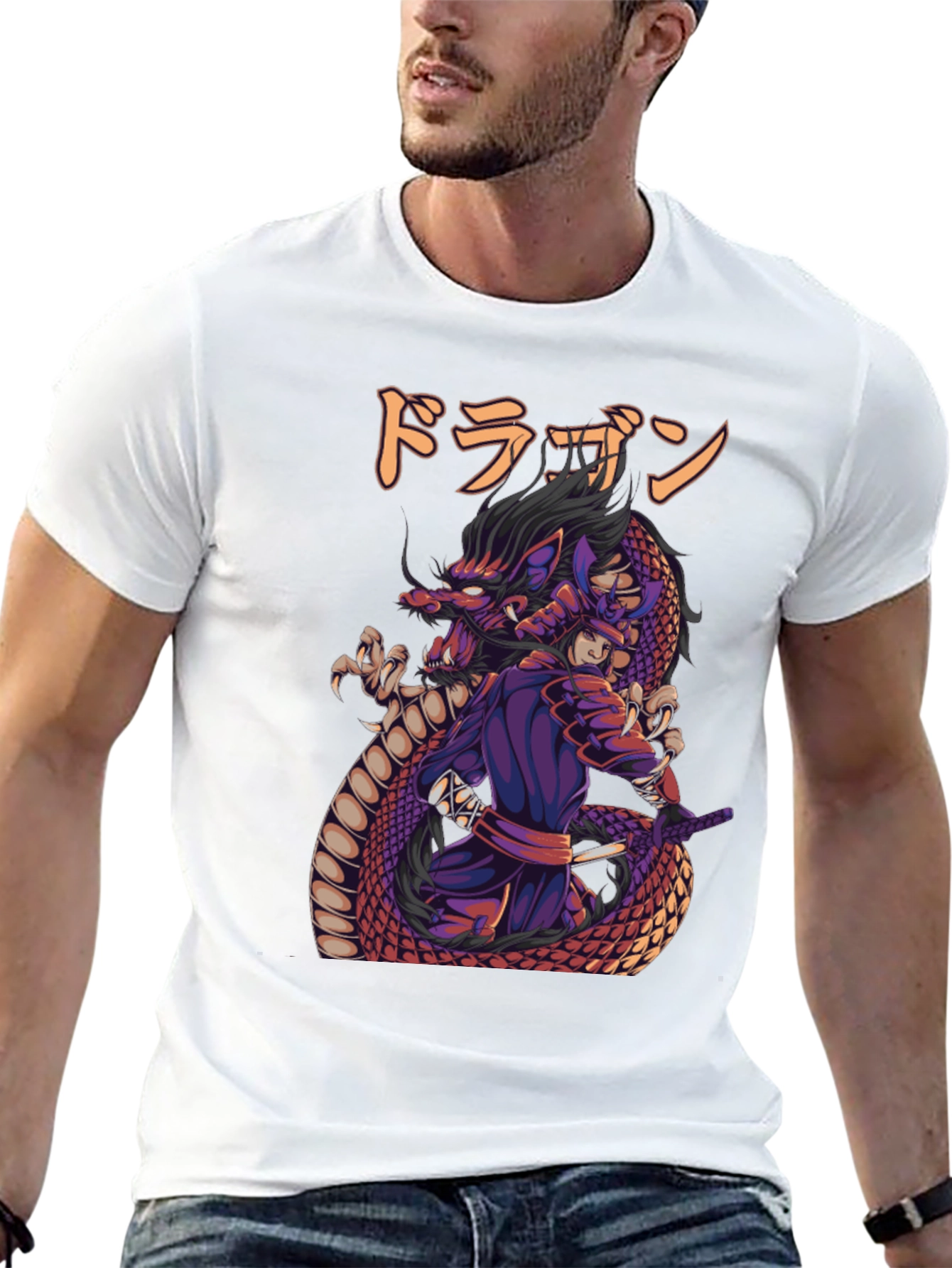 Dragon Samurai Graphic Print T-Shirt