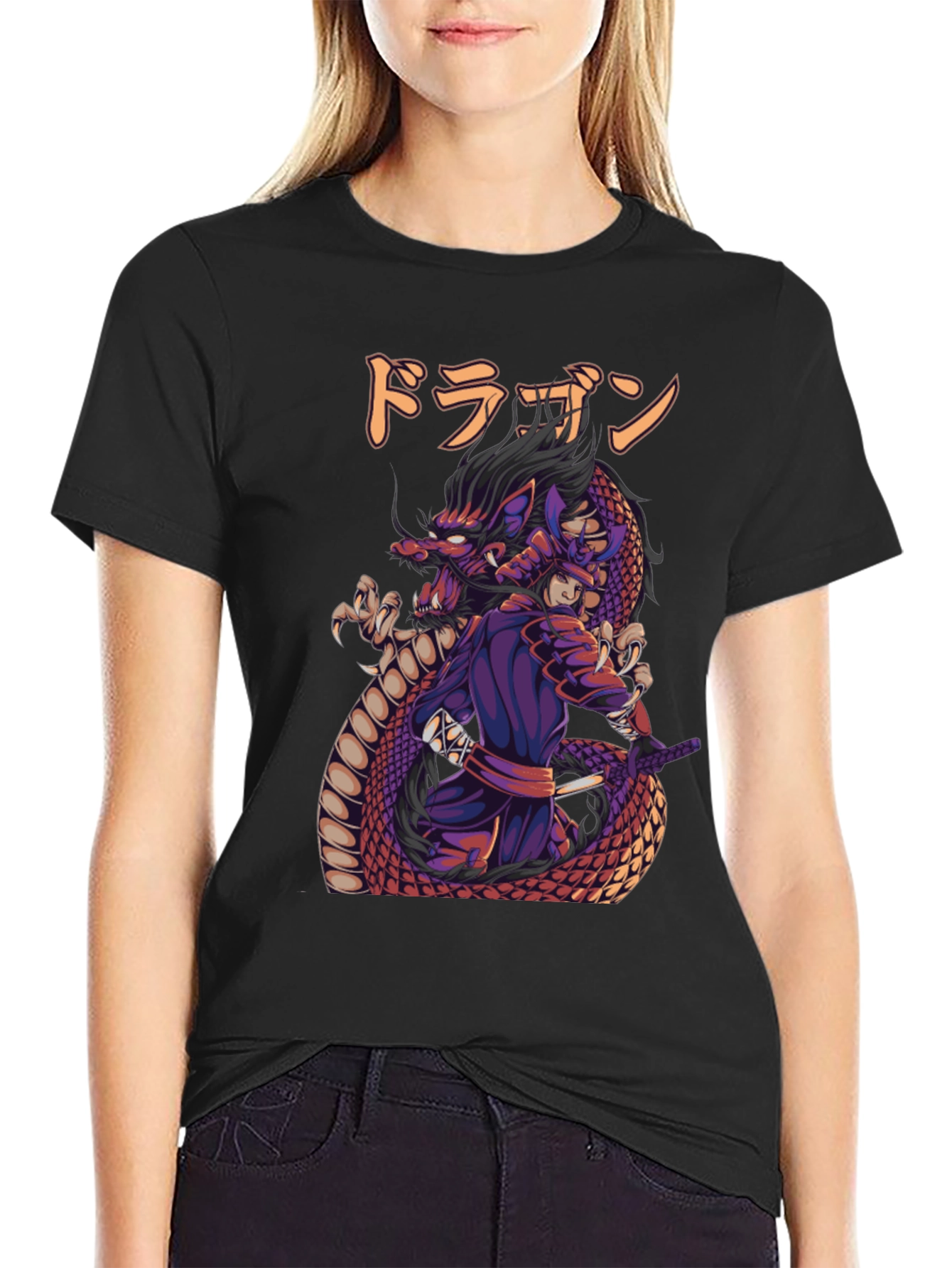 Dragon Samurai Graphic Print T-Shirt