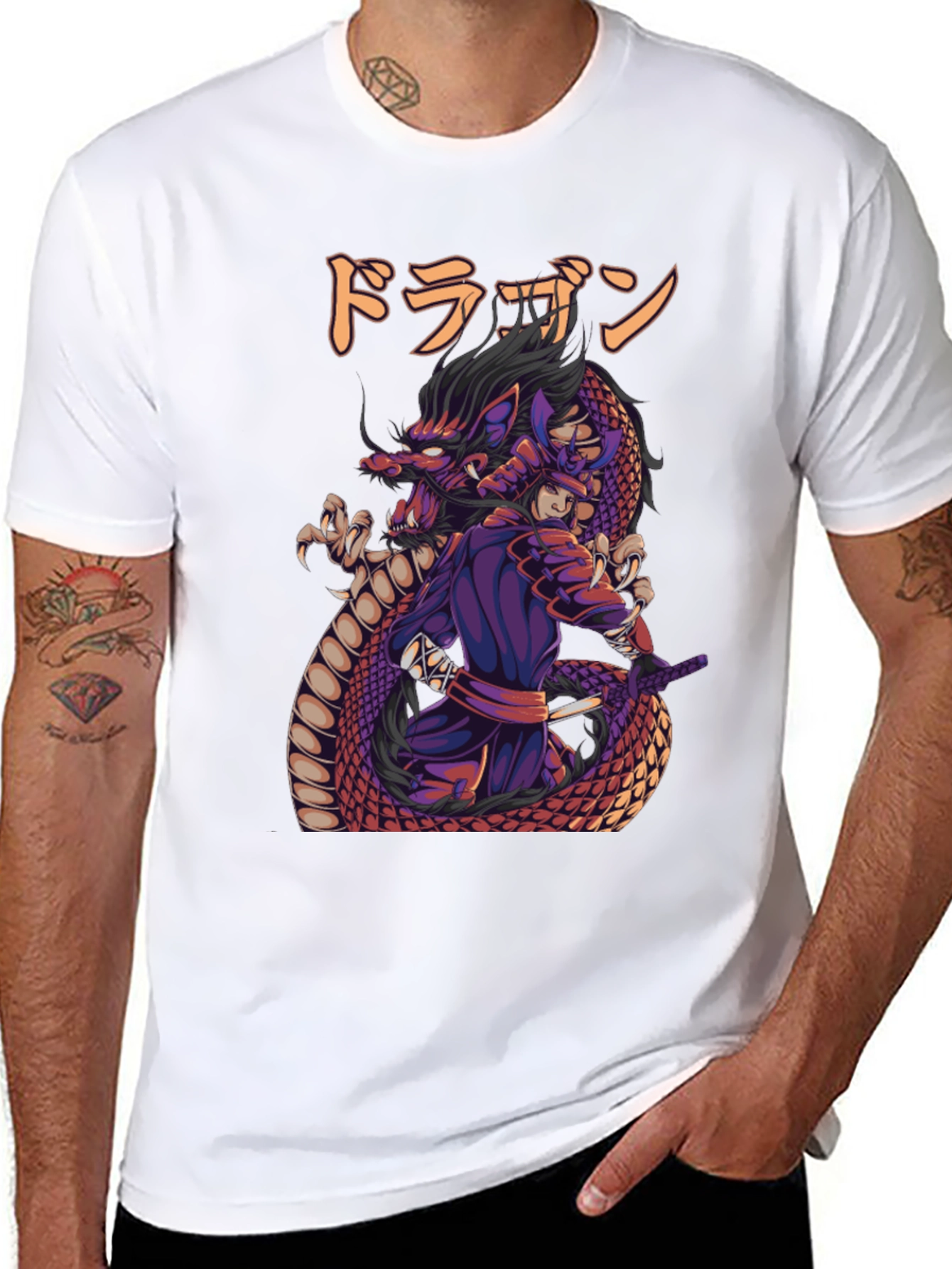 Dragon Samurai Graphic Print T-Shirt