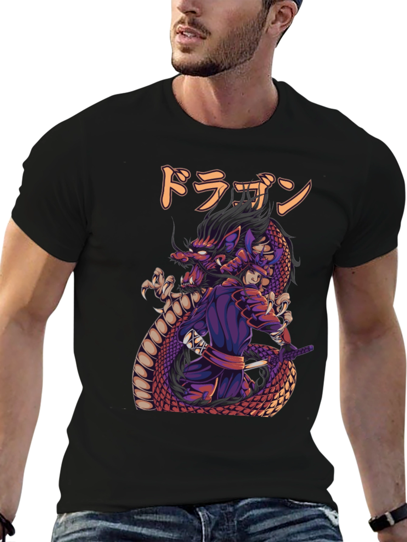 Dragon Samurai Graphic Print T-Shirt