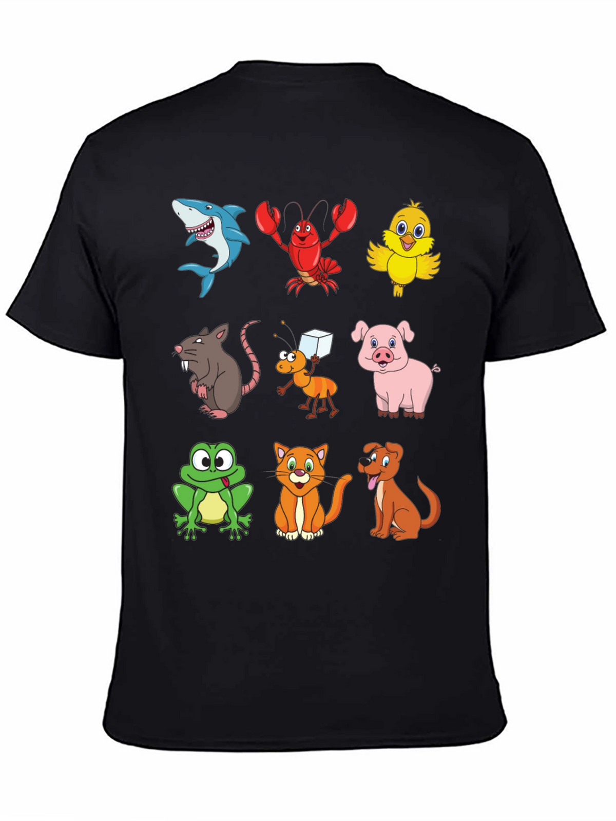 Cartoon Animal Print Black T-Shirt