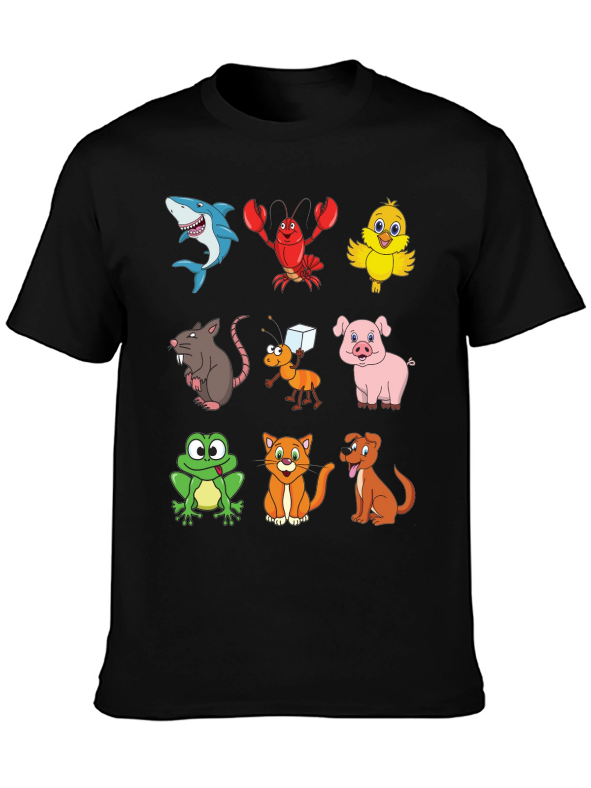 Cartoon Animal Print Black T-Shirt