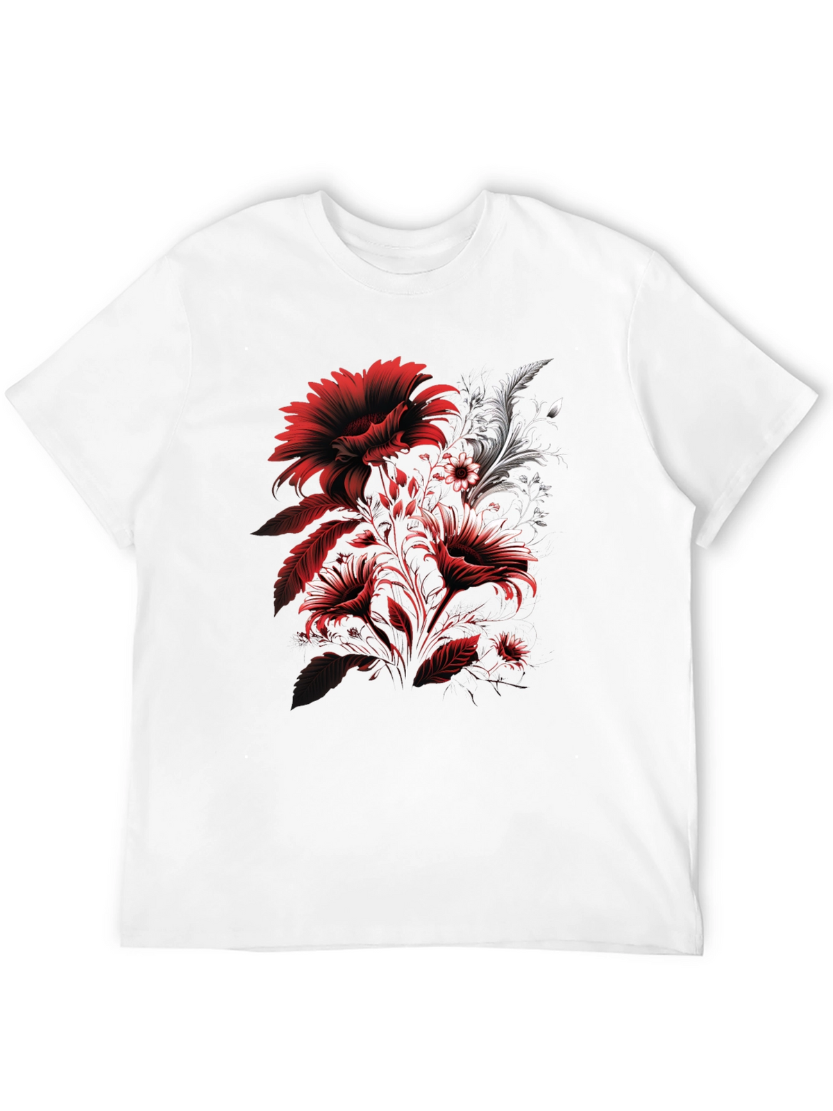 Floral Graphic T-Shirt: Red & White Flower Design