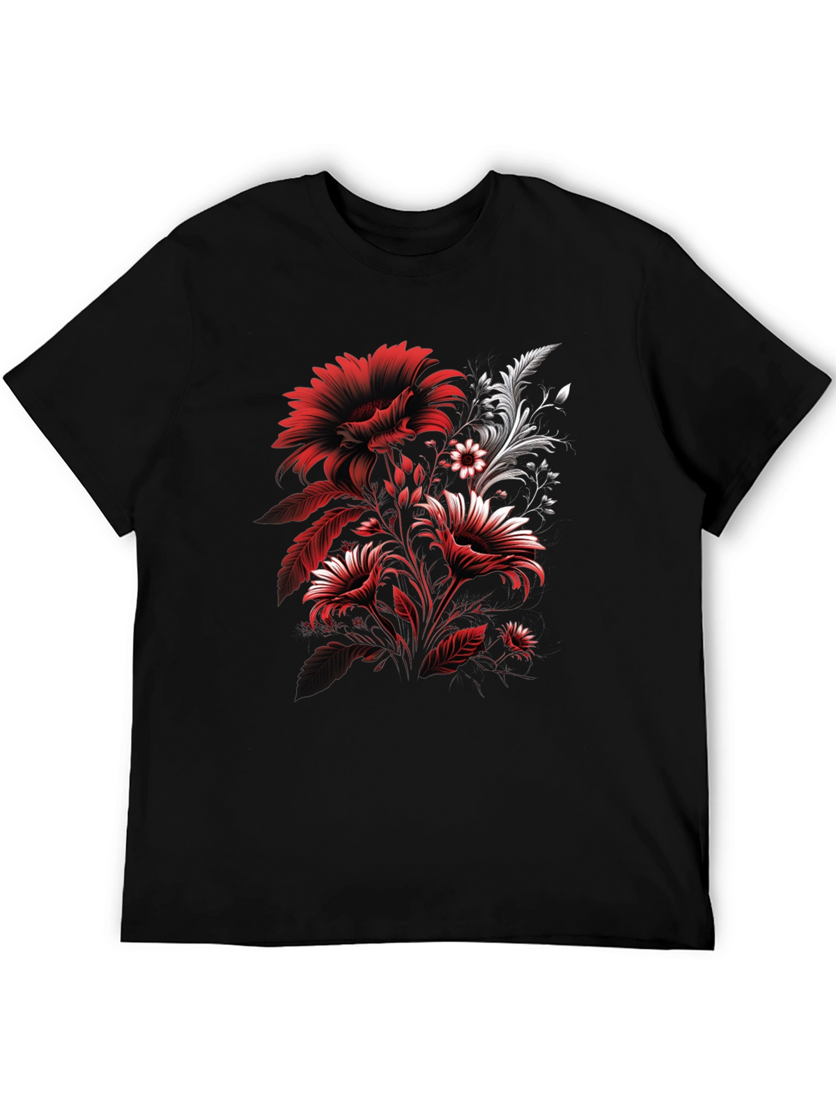 Floral Graphic T-Shirt: Red & White Flower Design