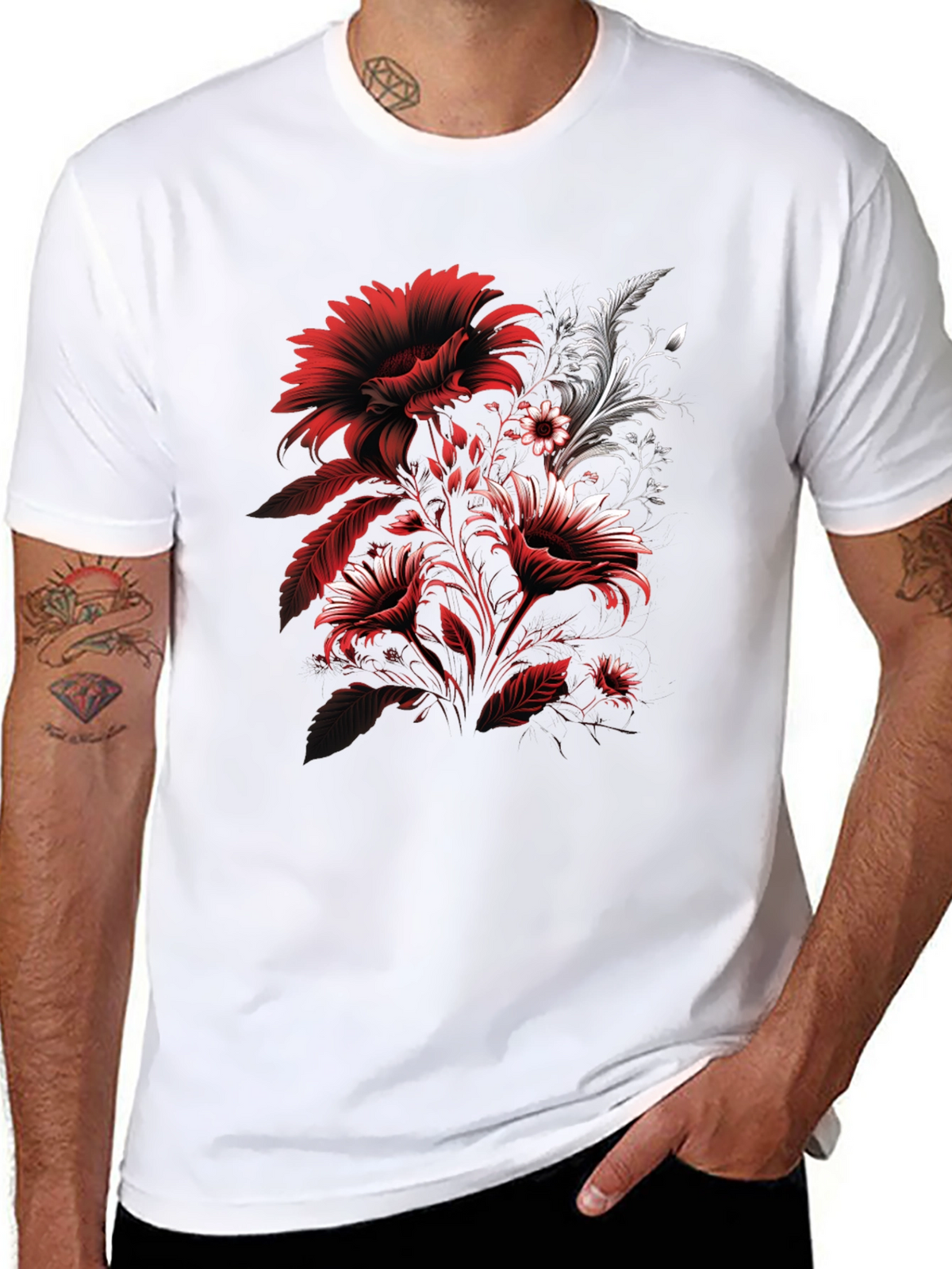 Floral Graphic T-Shirt: Red & White Flower Design