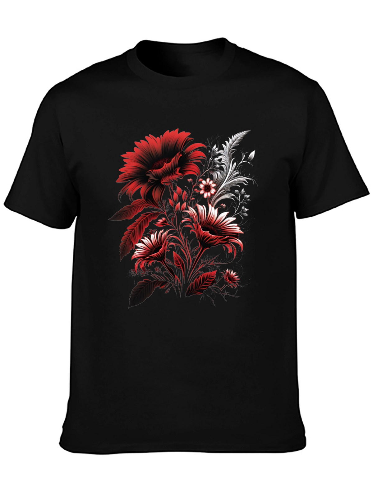 Floral Graphic T-Shirt: Red & White Flower Design