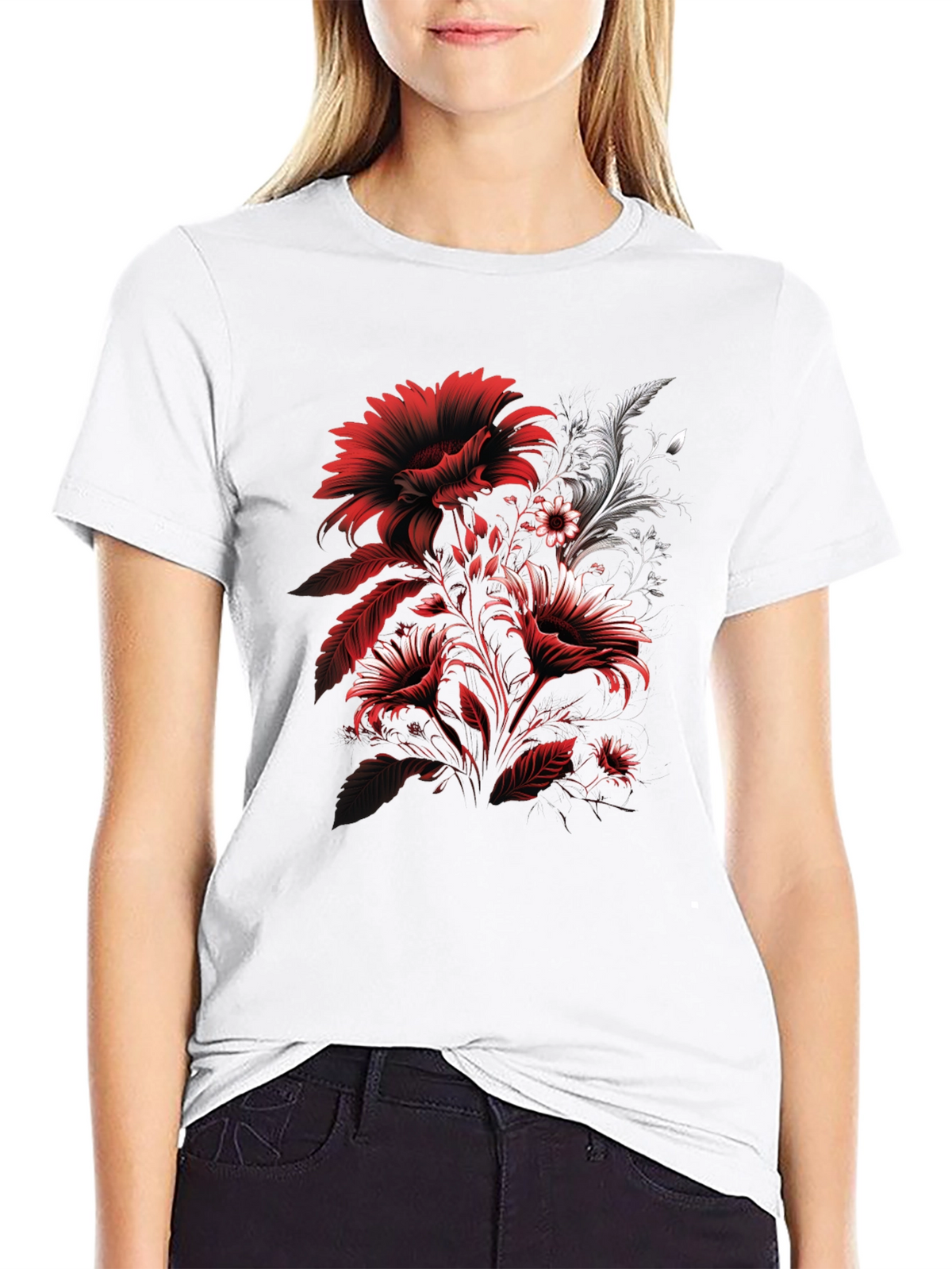 Floral Graphic T-Shirt: Red & White Flower Design