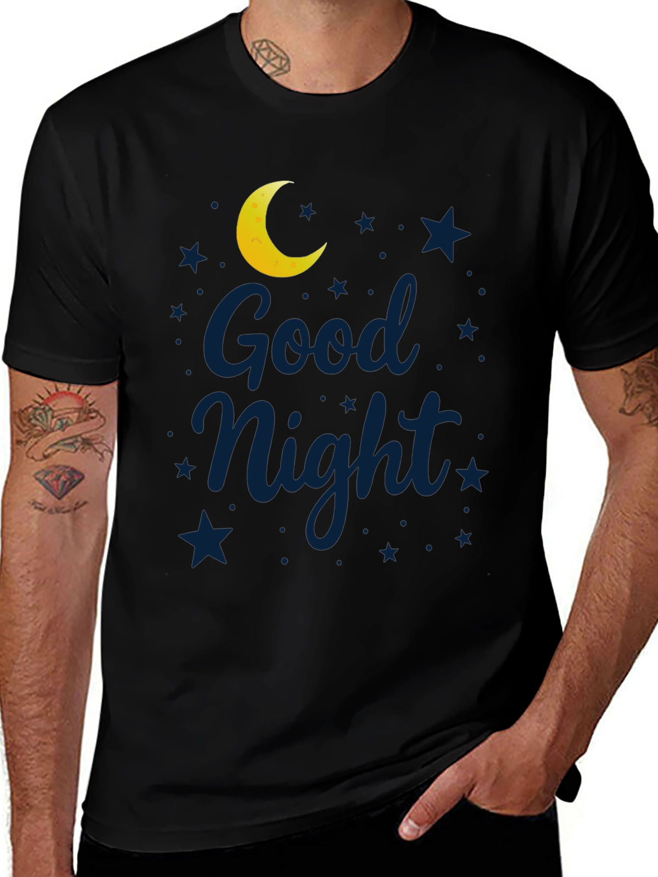 Good Night Moon & Stars Graphic Black T-Shirt