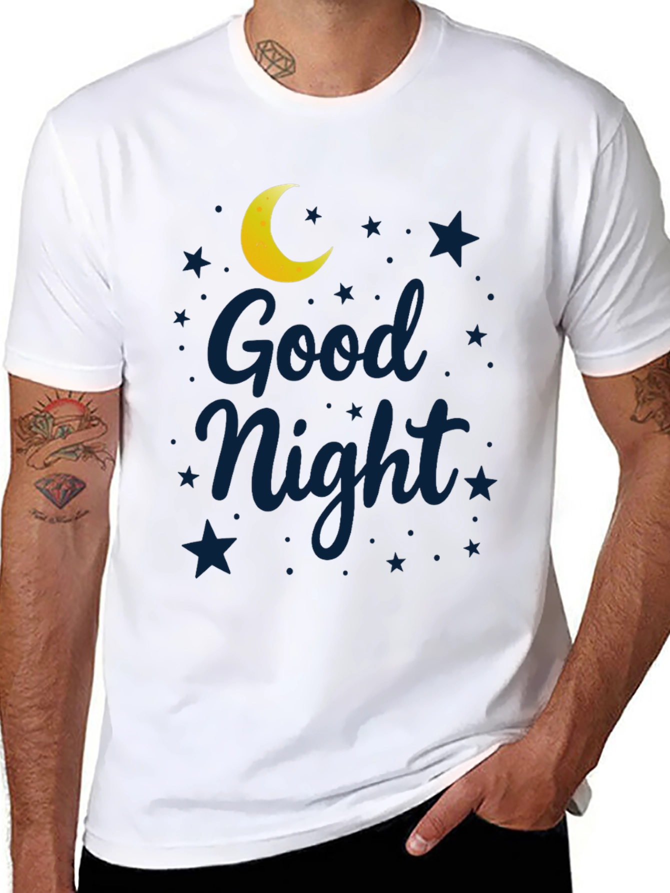 Good Night Moon & Stars Graphic Black T-Shirt
