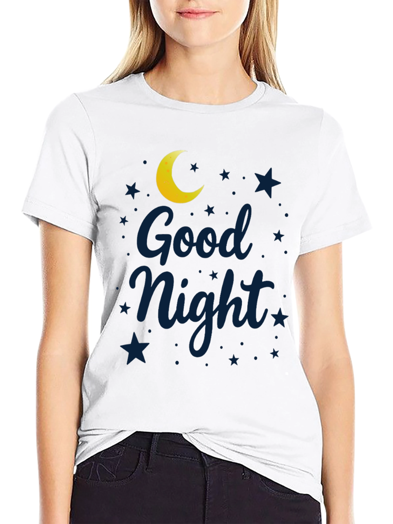 Good Night Moon & Stars Graphic Black T-Shirt
