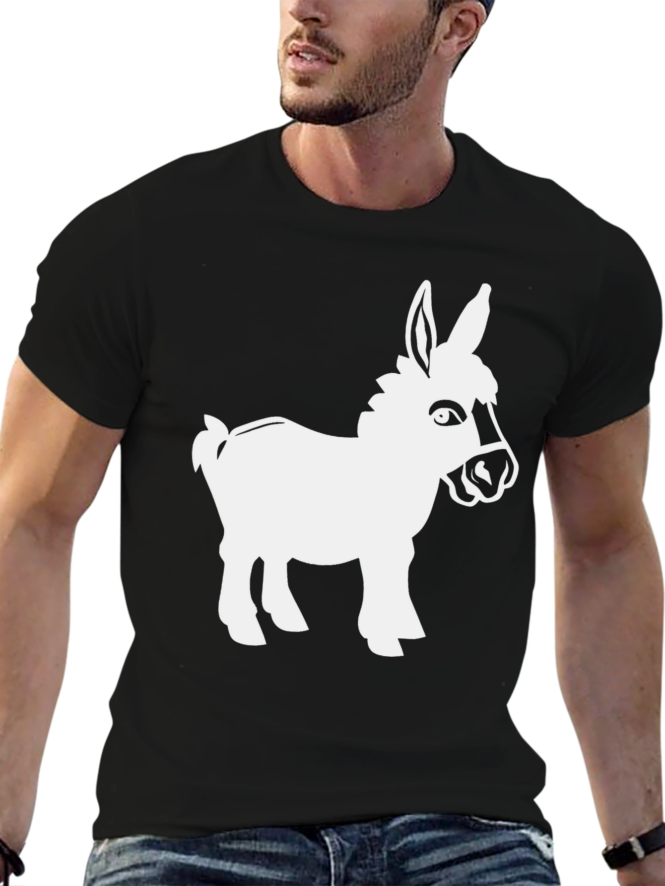 Black T-Shirt with White Donkey Graphic