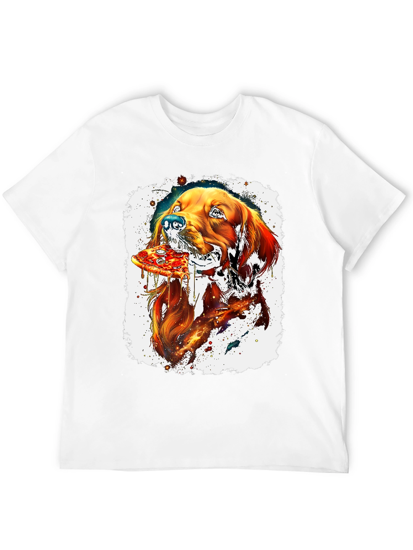 Dog Eating Pizza Graphic Black T-Shirt