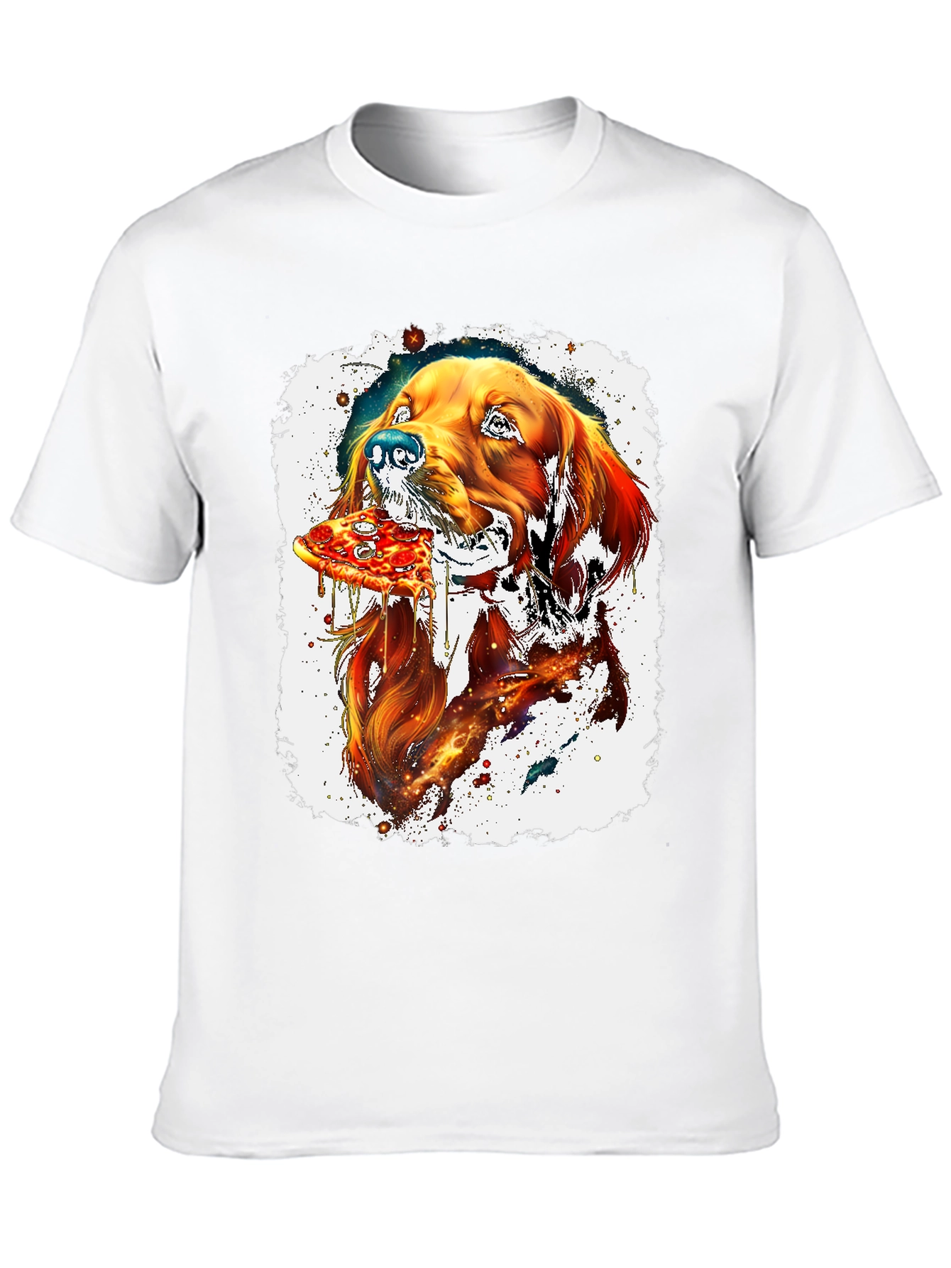 Dog Eating Pizza Graphic Black T-Shirt