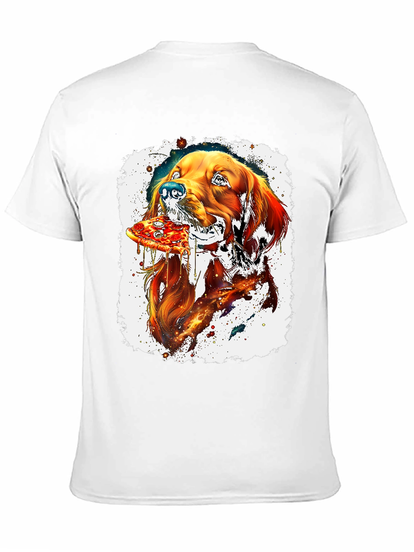 Dog Eating Pizza Graphic Black T-Shirt