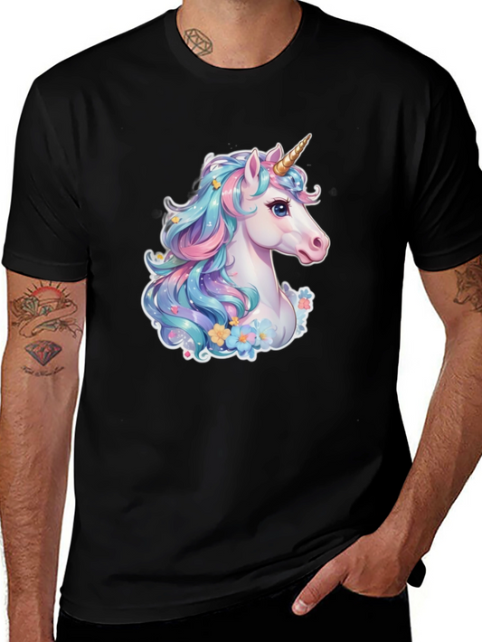 Unicorn Graphic Tee - Black Cotton Blend Shirt