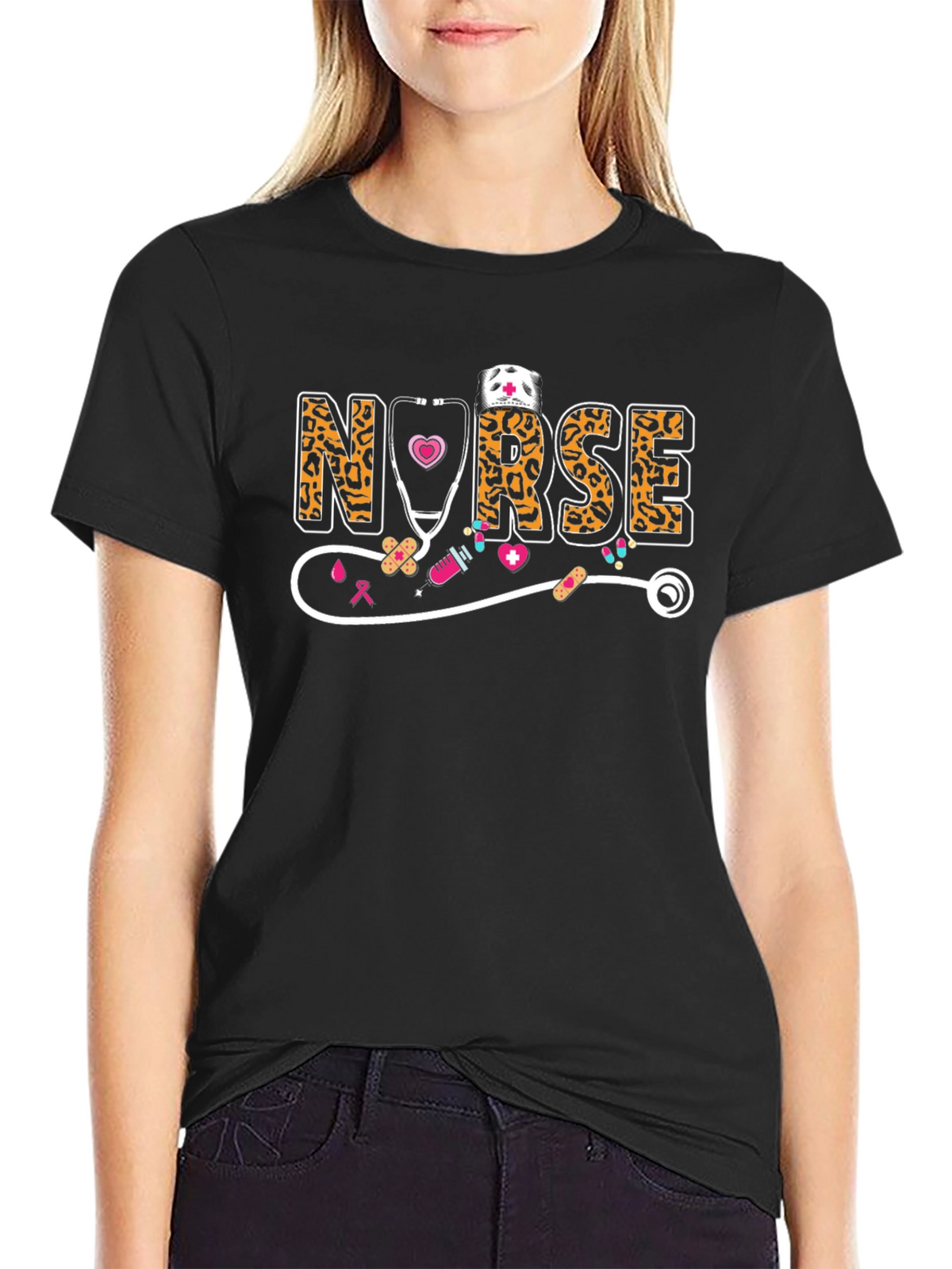 Nurse Leopard Print Graphic T-Shirt