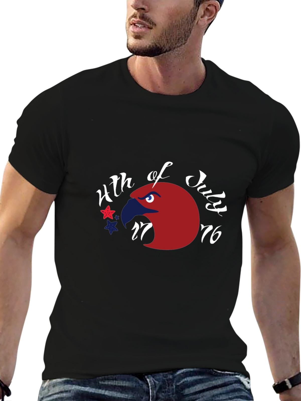 Patriotic Eagle 4th of July Graphic Tee - Black