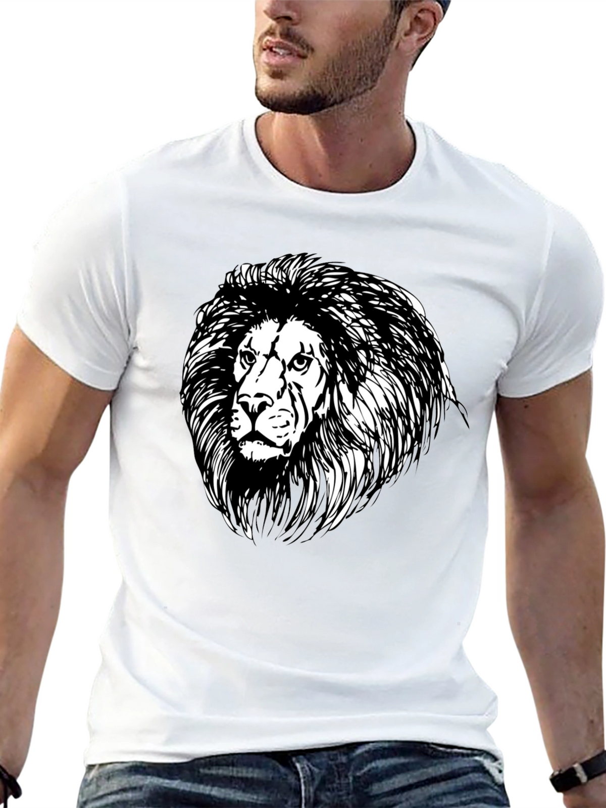 Lion Graphic Black Tee - Classic Style