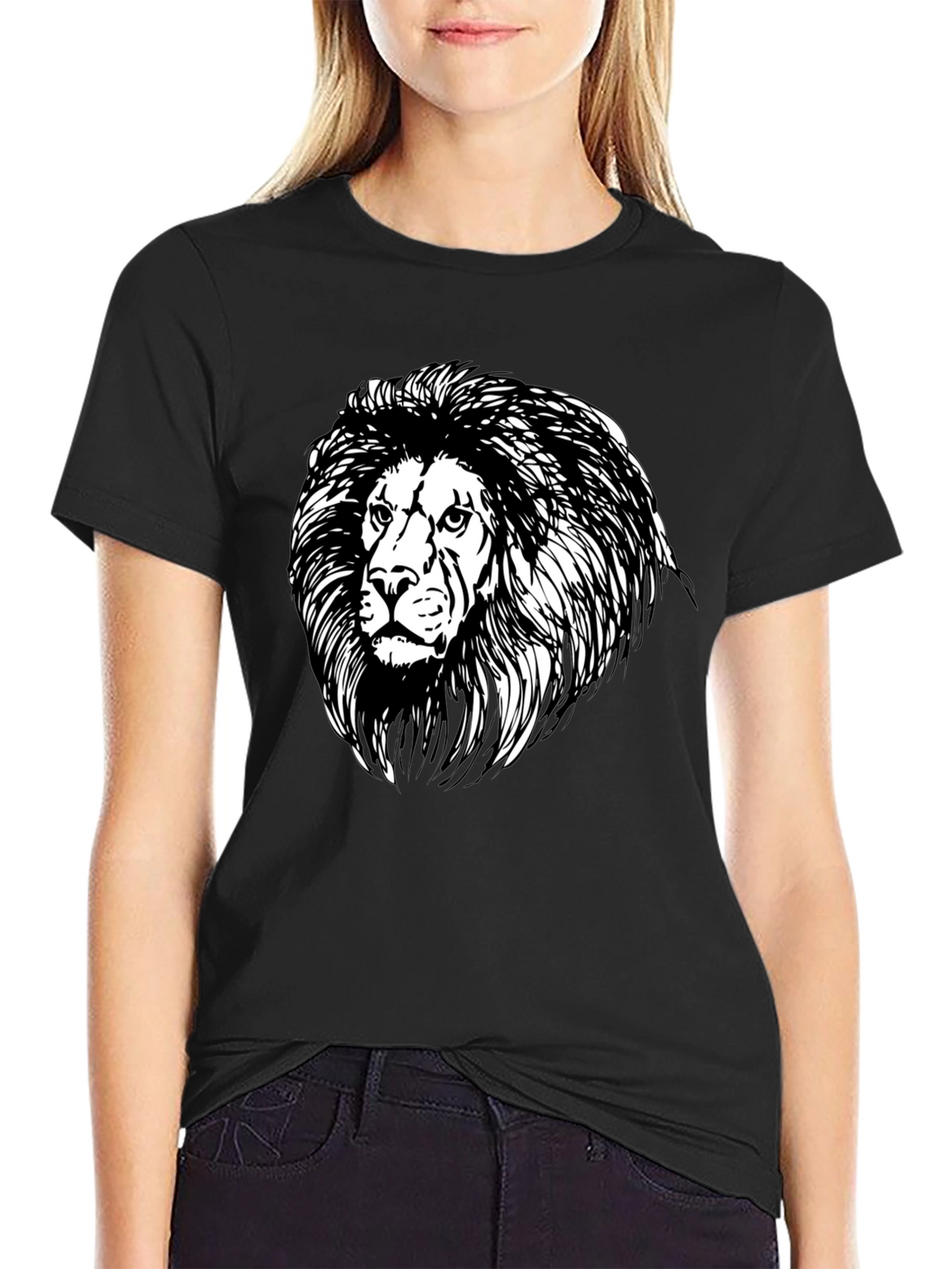 Lion Graphic Black Tee - Classic Style