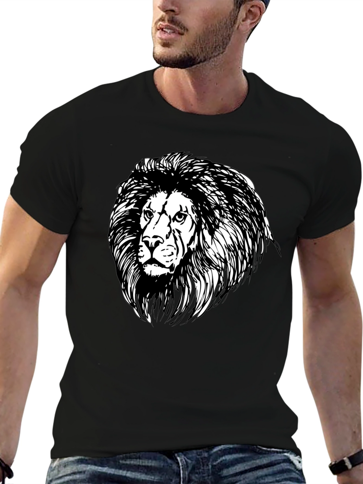 Lion Graphic Black Tee - Classic Style