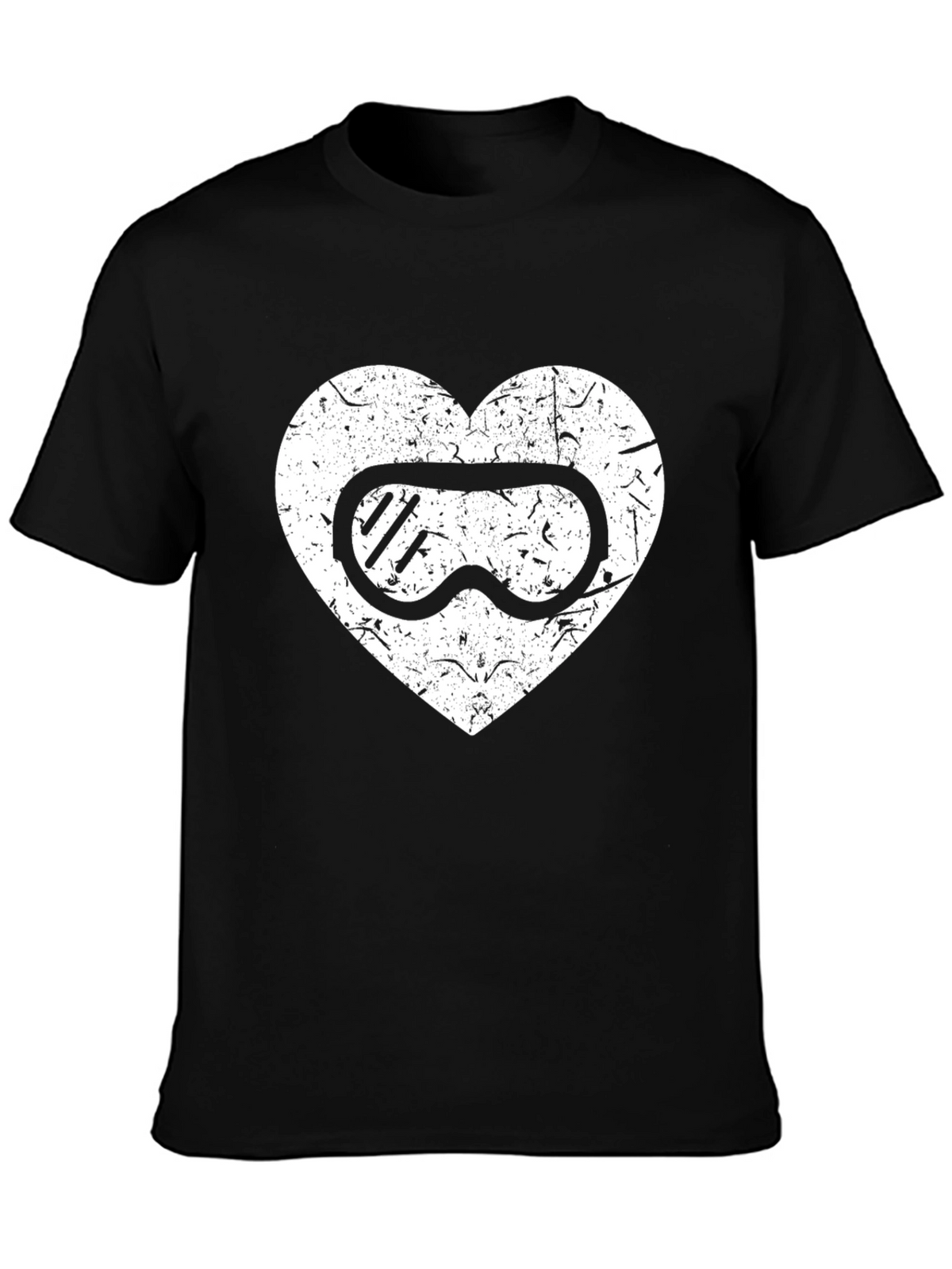 Ski Goggles Heart Graphic Tee - Black Casual T-Shirt