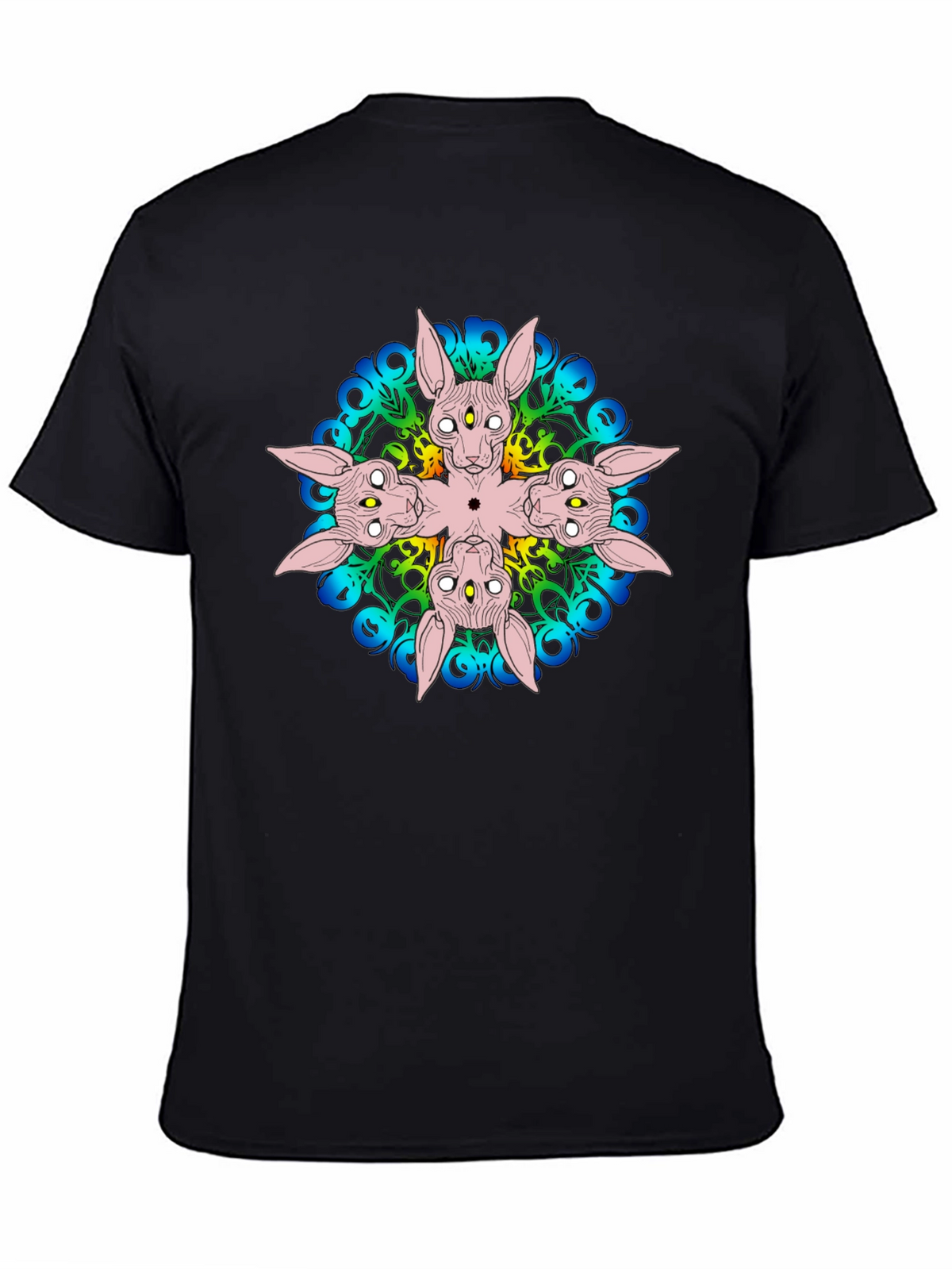 Unique Black T-Shirt with Abstract Cat Design