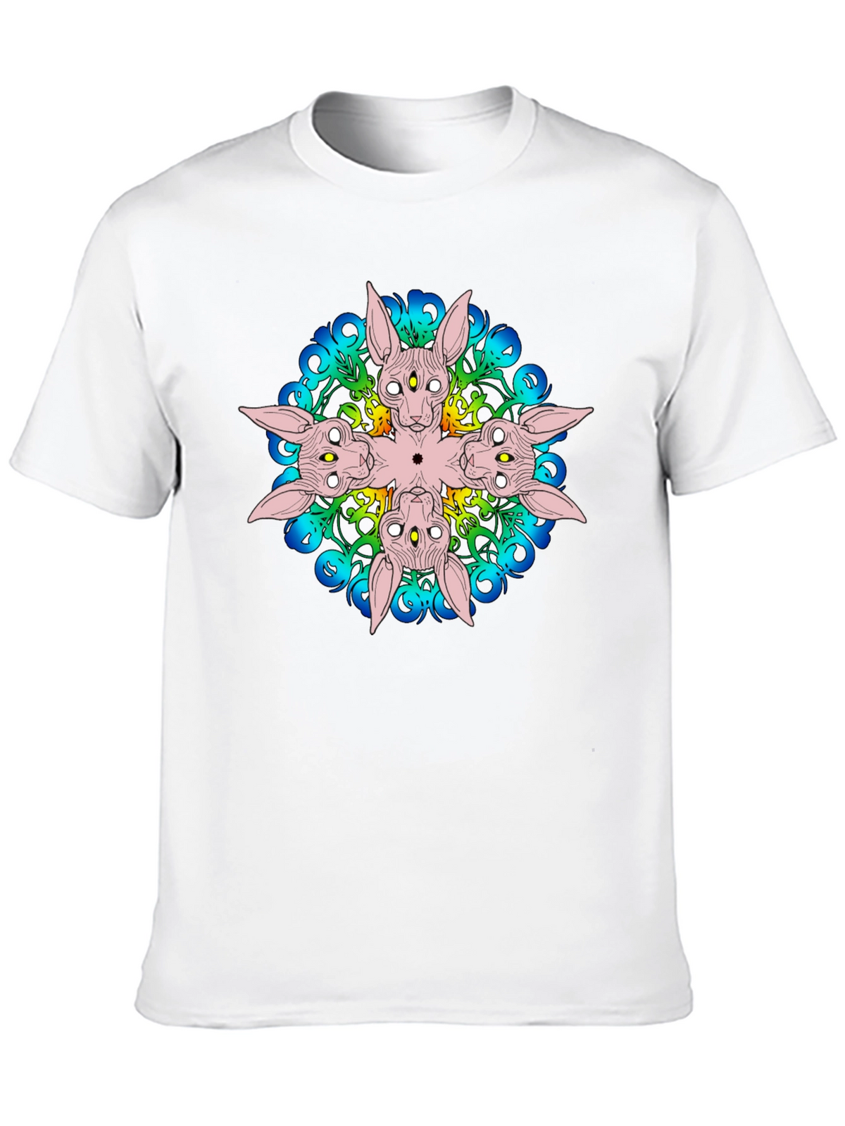 Unique Black T-Shirt with Abstract Cat Design