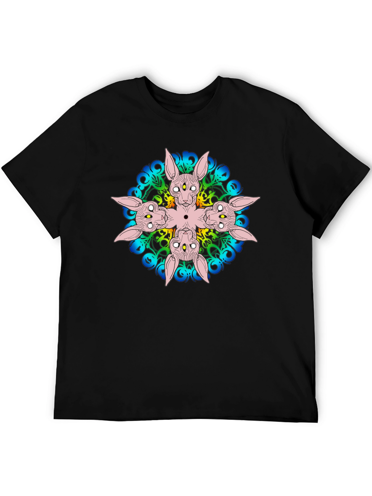 Unique Black T-Shirt with Abstract Cat Design