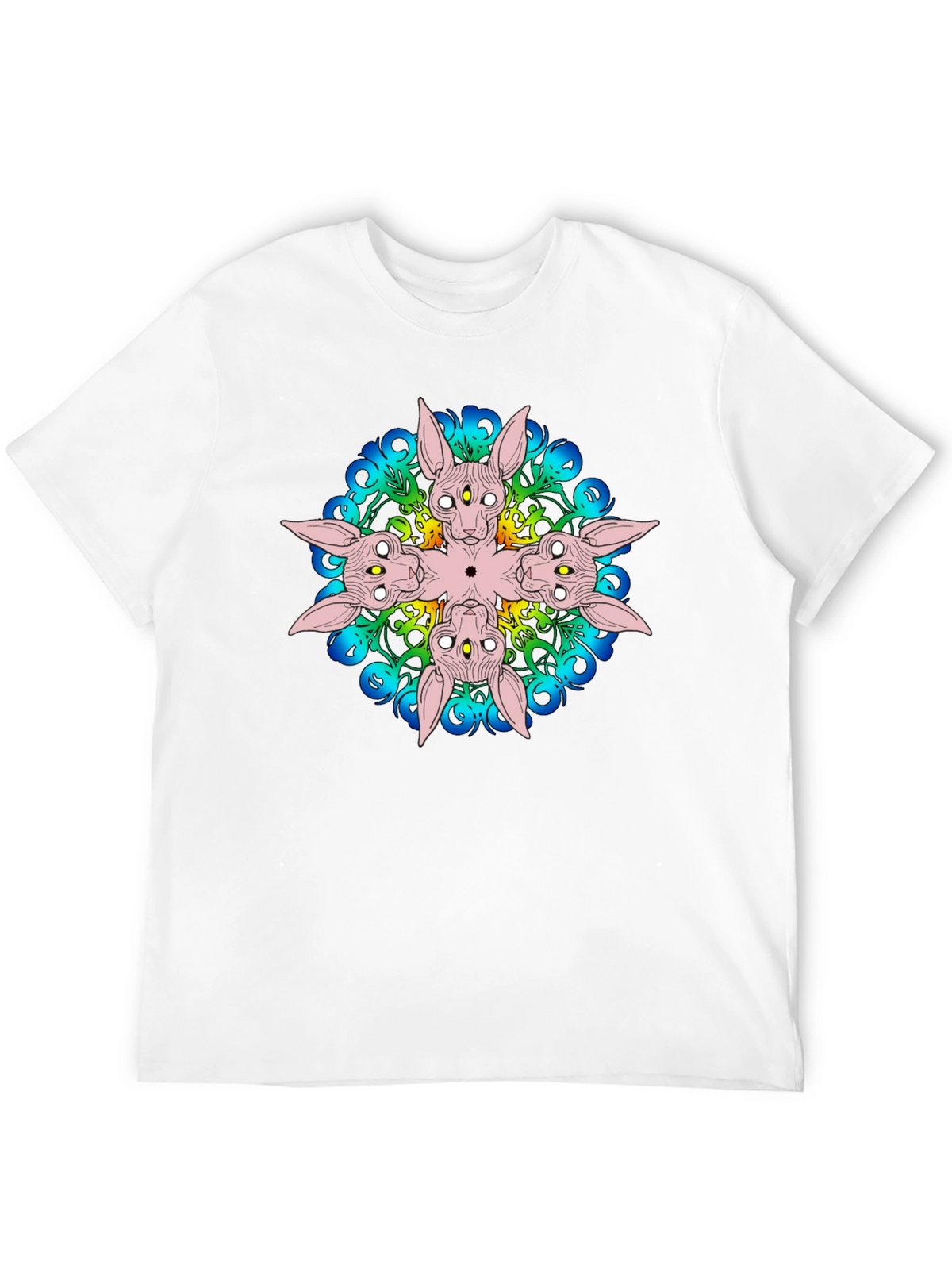 Unique Black T-Shirt with Abstract Cat Design