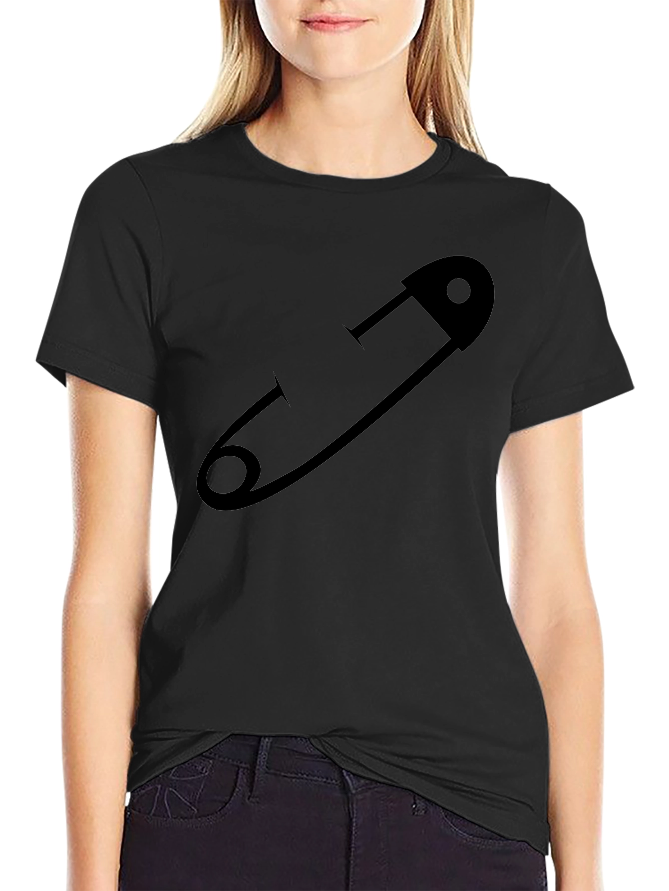Safety Pin Graphic T-Shirt - Black