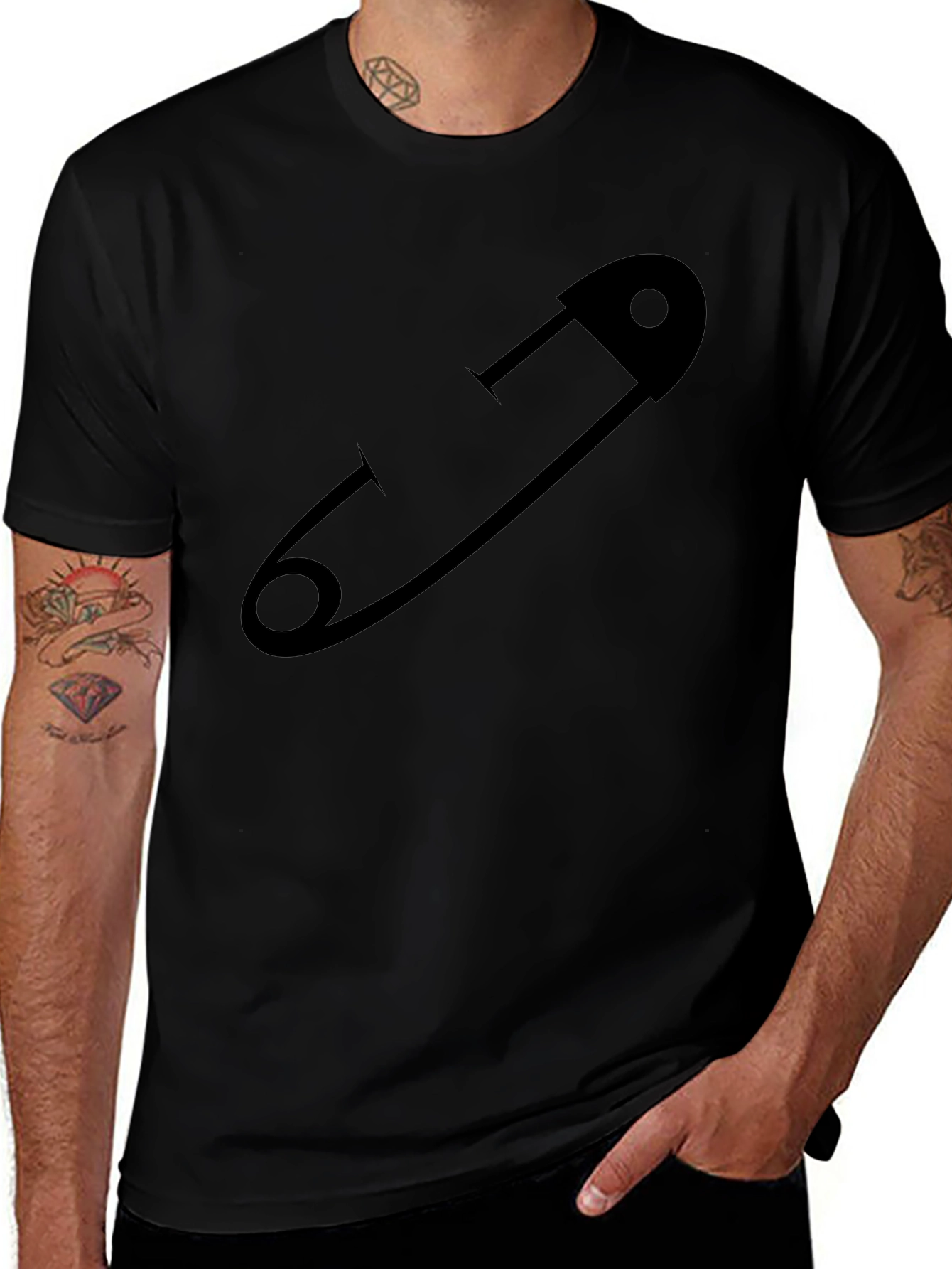 Safety Pin Graphic T-Shirt - Black