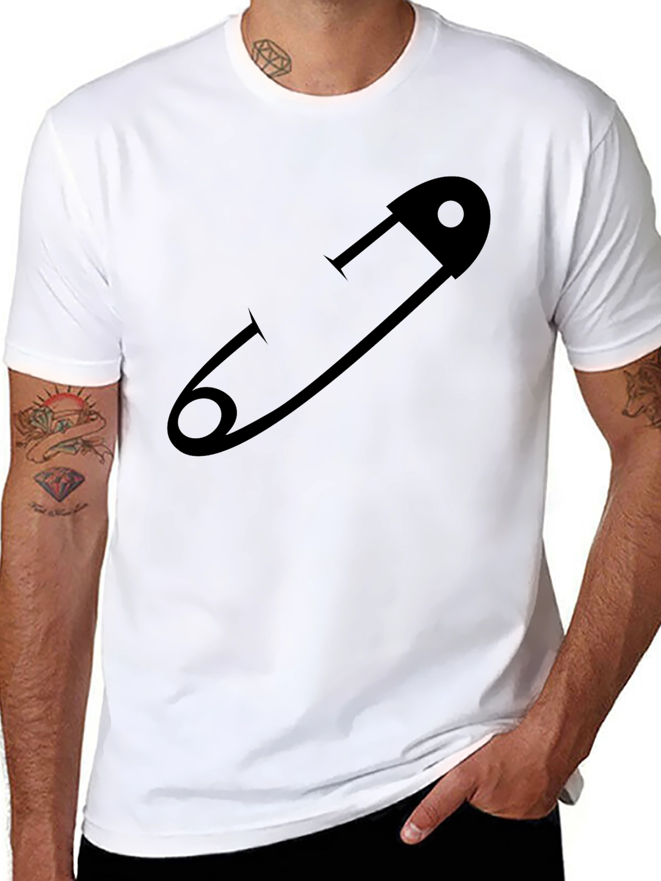 Safety Pin Graphic T-Shirt - Black