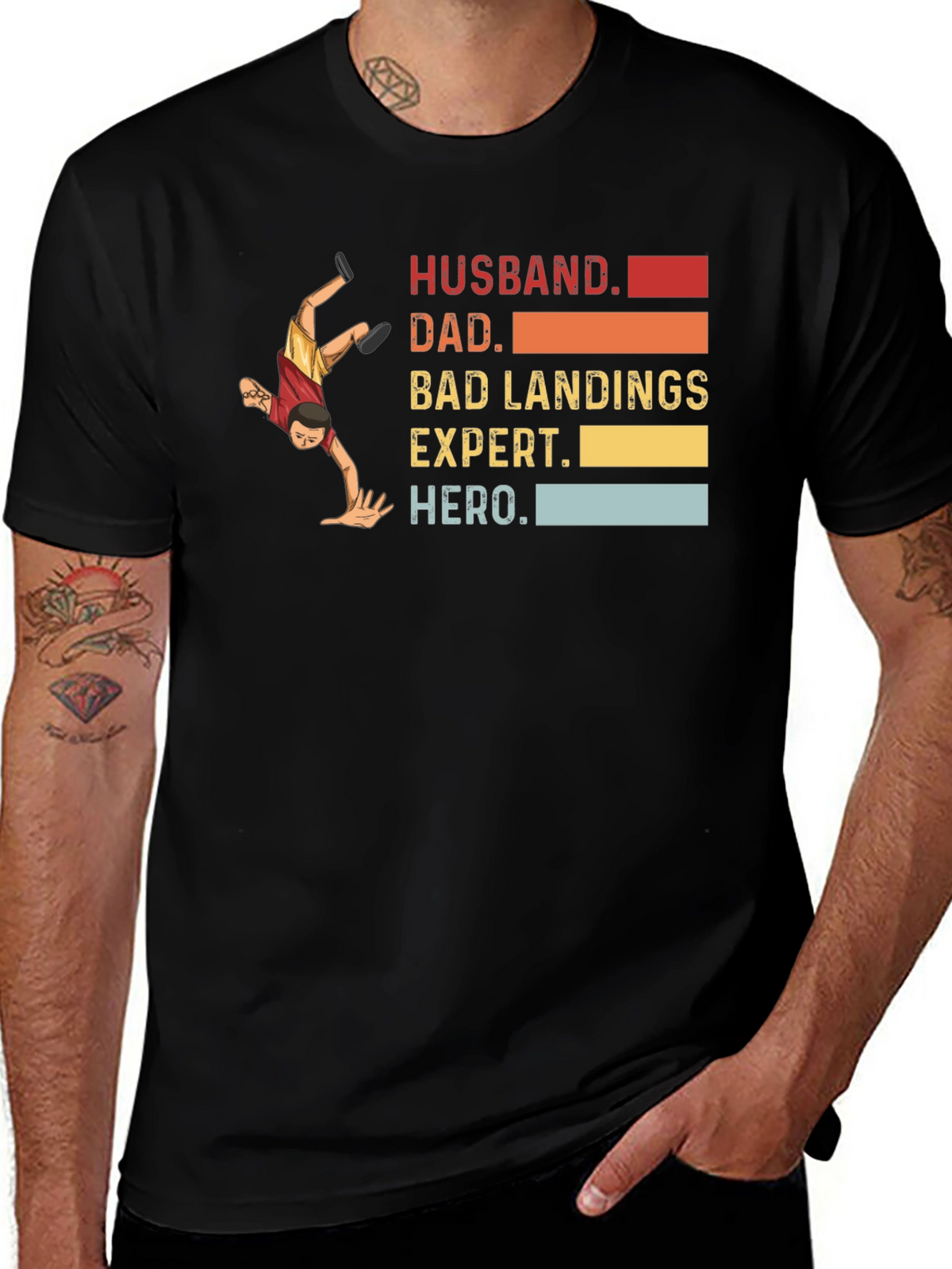 Husband Dad Bad Landings Expert Hero T-Shirt
