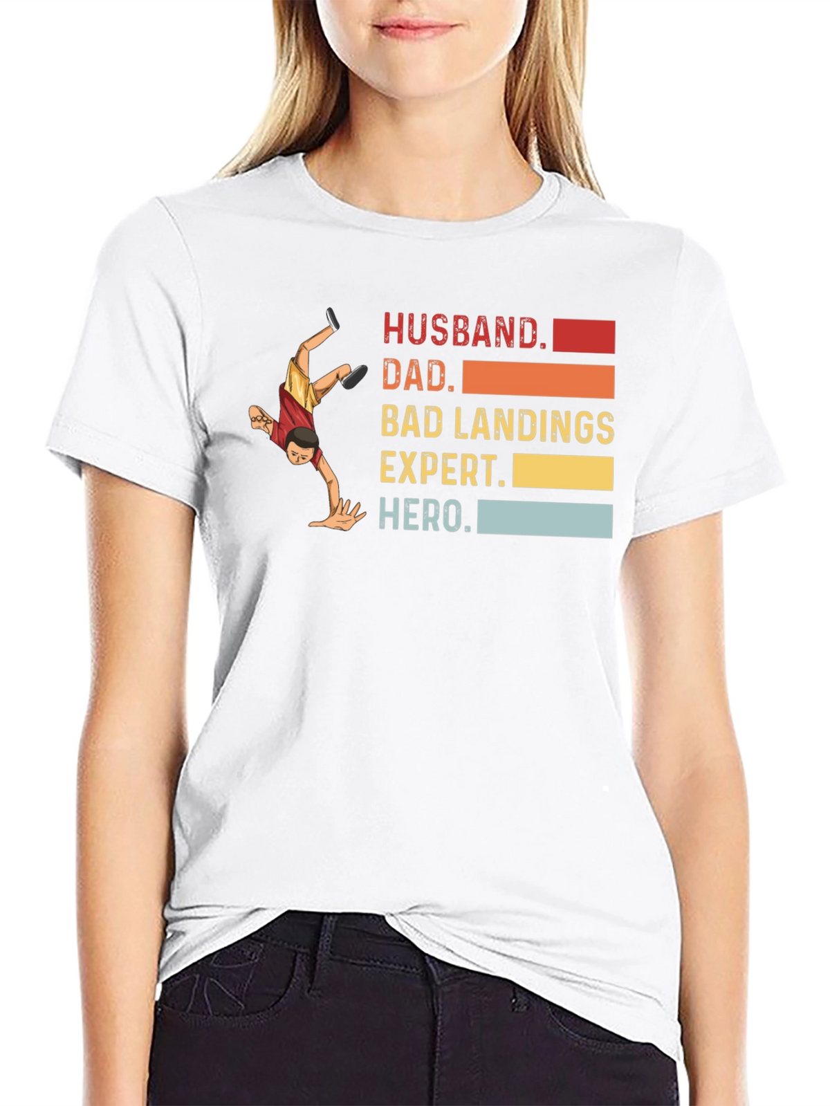 Husband Dad Bad Landings Expert Hero T-Shirt